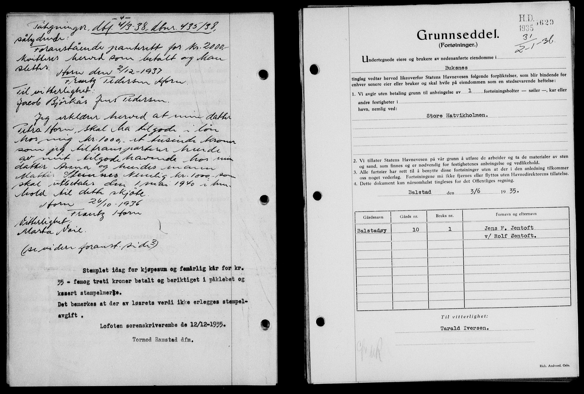 Lofoten sorenskriveri, SAT/A-0017/1/2/2C/L0033b: Mortgage book no. 33b, 1936-1936, Diary no: : 31/1936