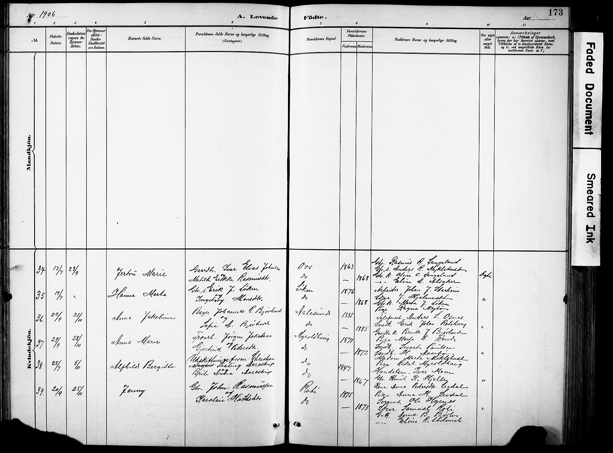 Eid sokneprestembete, AV/SAB-A-82301/H/Hab/Habb/L0002: Parish register (copy) no. B 2, 1882-1907, p. 173