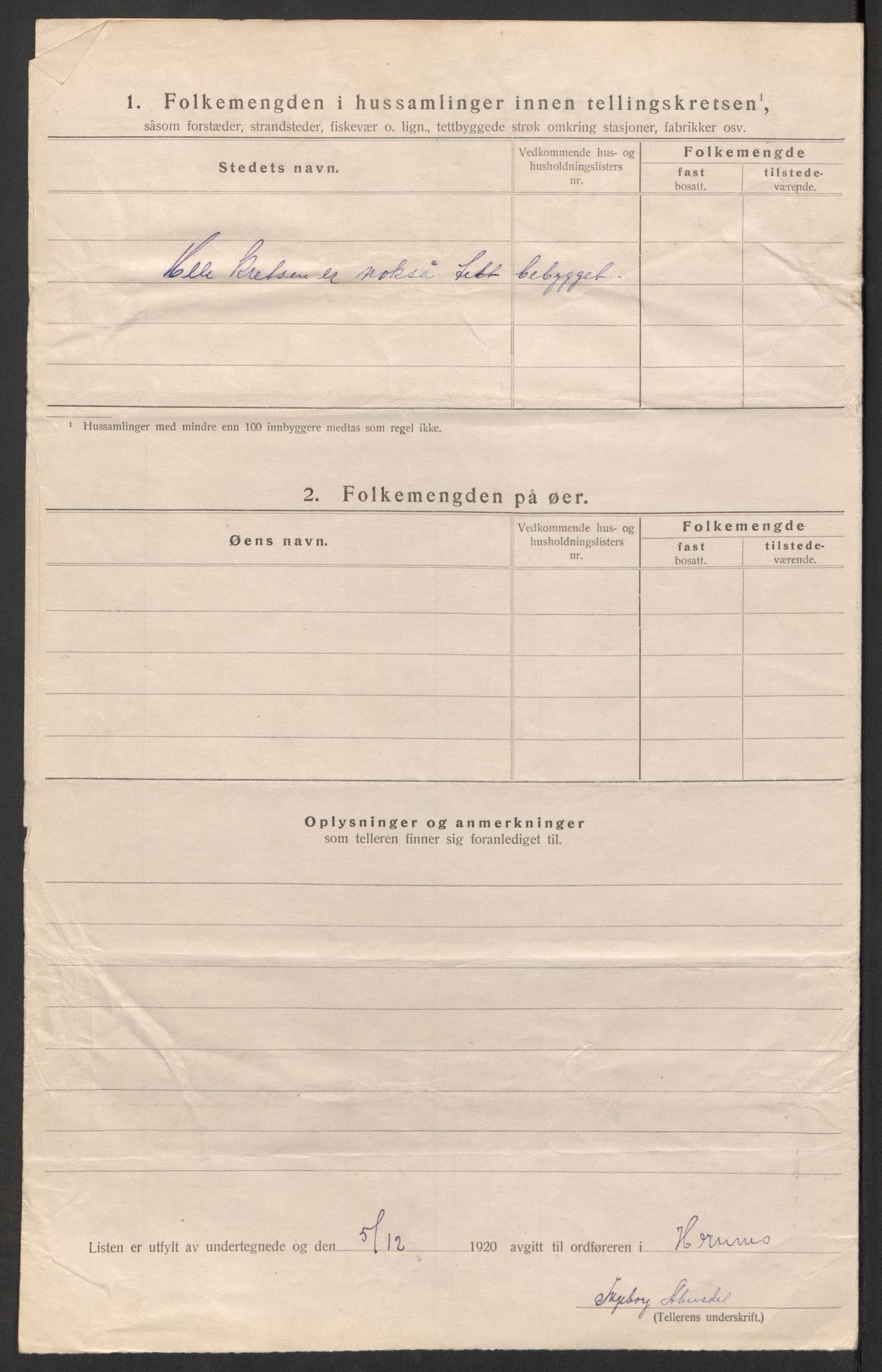 SAK, 1920 census for Hornnes, 1920, p. 34