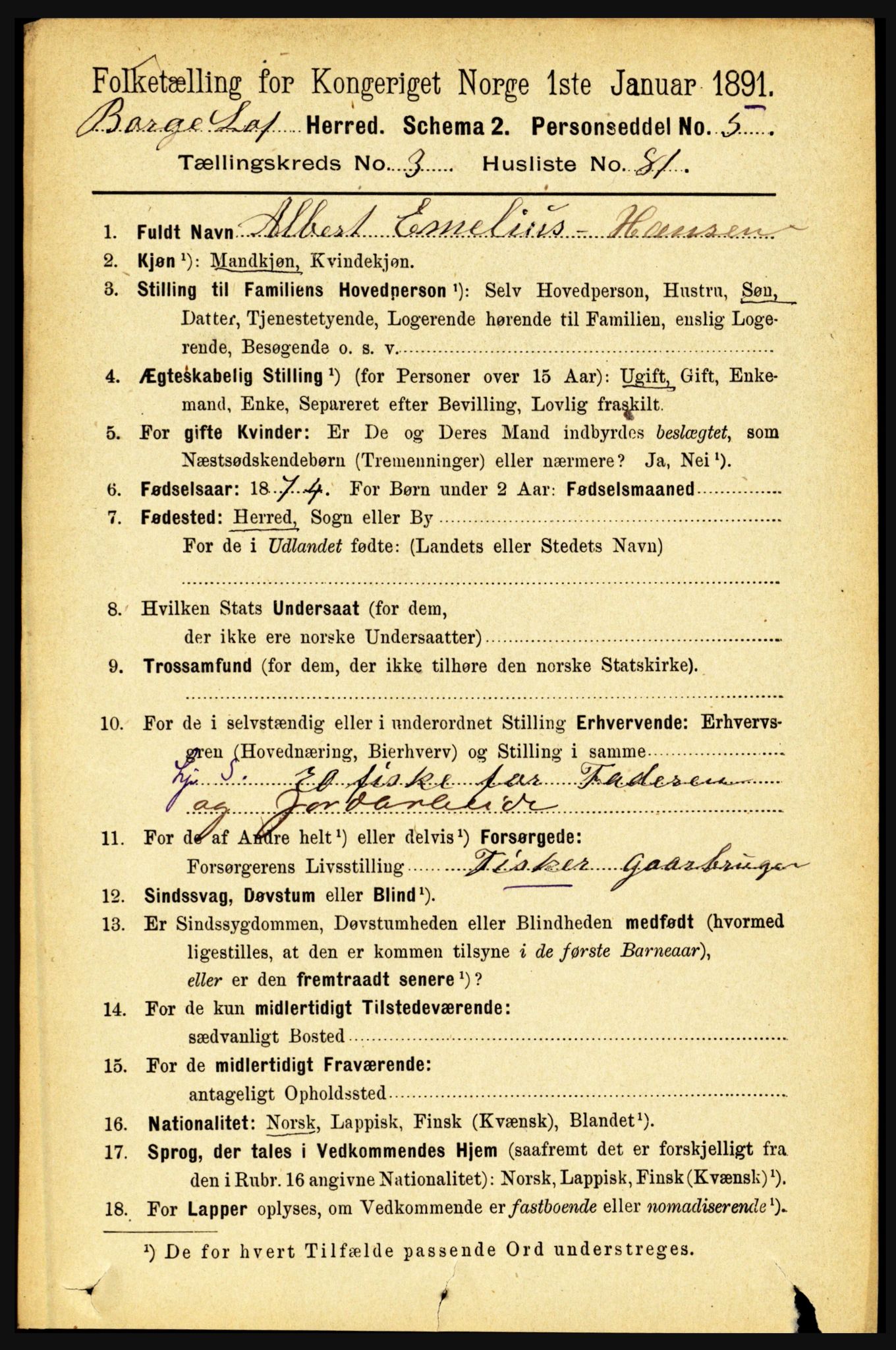 RA, 1891 census for 1862 Borge, 1891, p. 2021