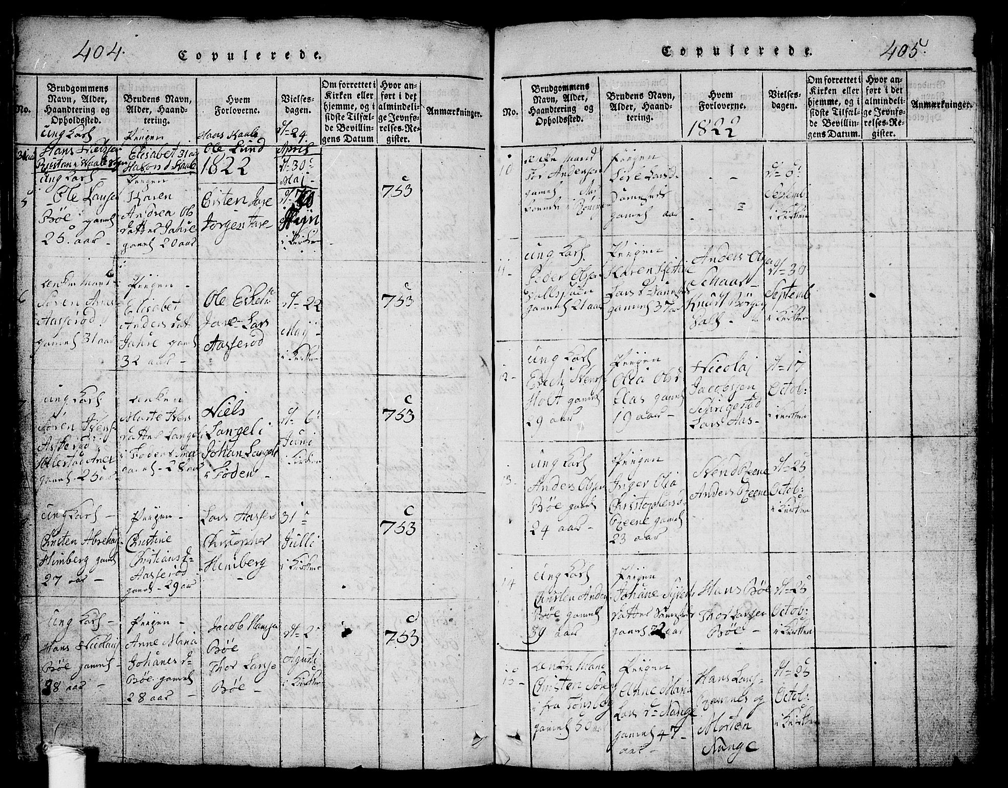 Ramnes kirkebøker, AV/SAKO-A-314/G/Ga/L0001: Parish register (copy) no. I 1, 1813-1847, p. 404-405