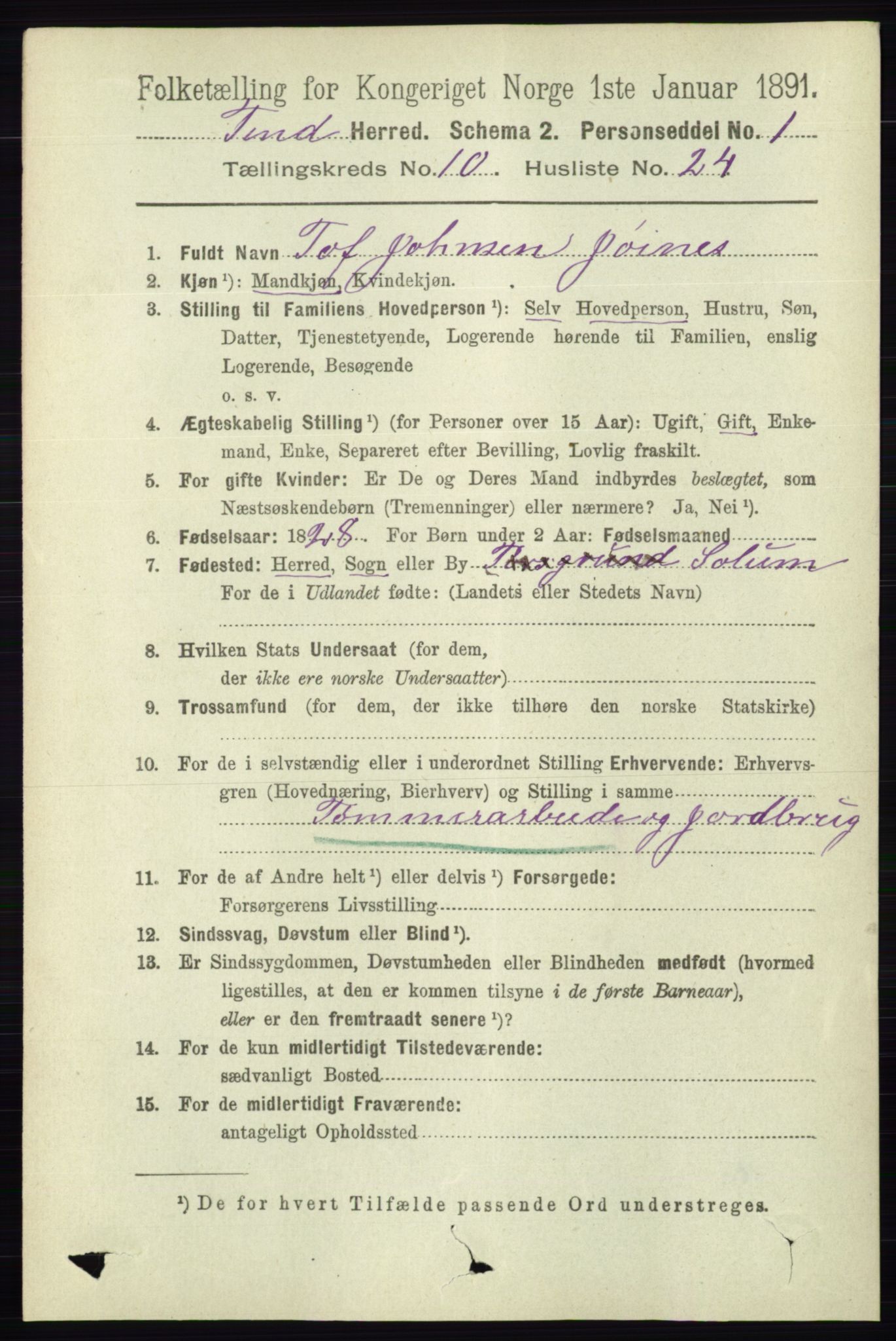 RA, 1891 census for 0826 Tinn, 1891, p. 2087