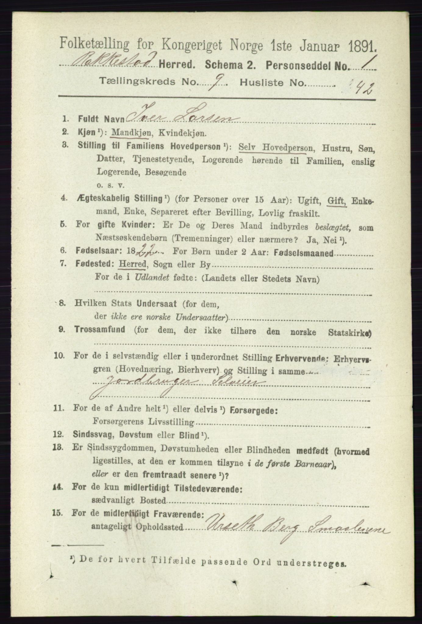 RA, 1891 census for 0128 Rakkestad, 1891, p. 4313