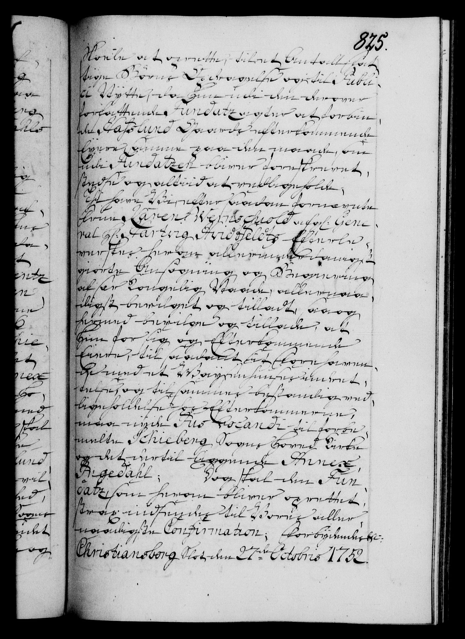 Danske Kanselli 1572-1799, RA/EA-3023/F/Fc/Fca/Fcaa/L0037: Norske registre, 1751-1752, p. 825a