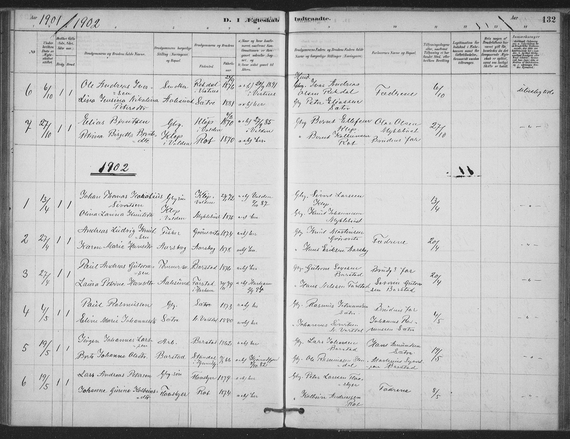 Ministerialprotokoller, klokkerbøker og fødselsregistre - Møre og Romsdal, AV/SAT-A-1454/514/L0199: Parish register (official) no. 514A01, 1878-1912, p. 132