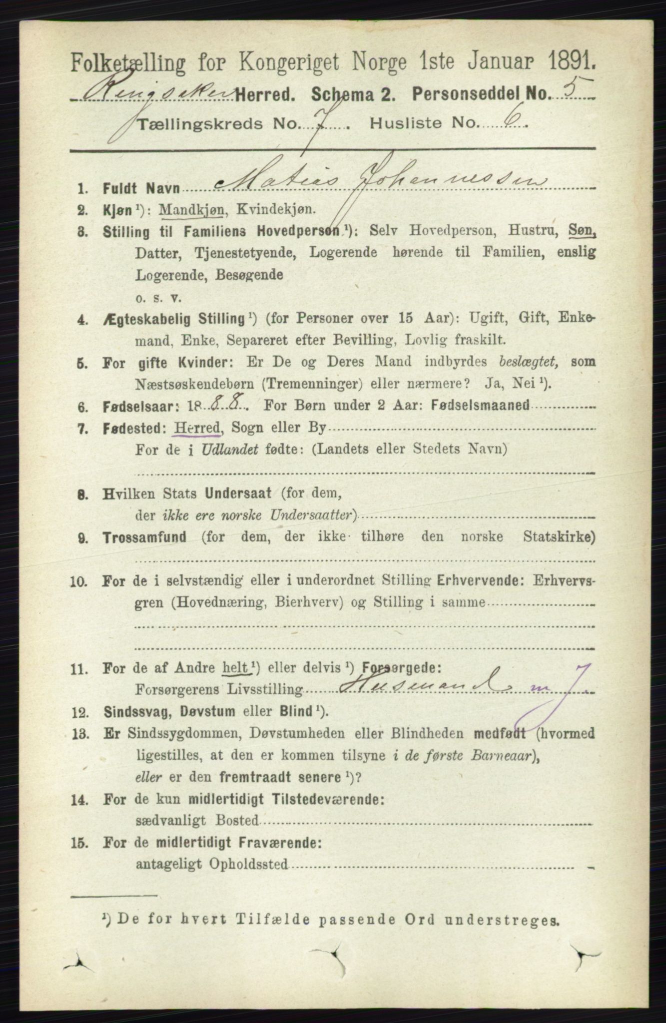 RA, 1891 census for 0412 Ringsaker, 1891, p. 3915