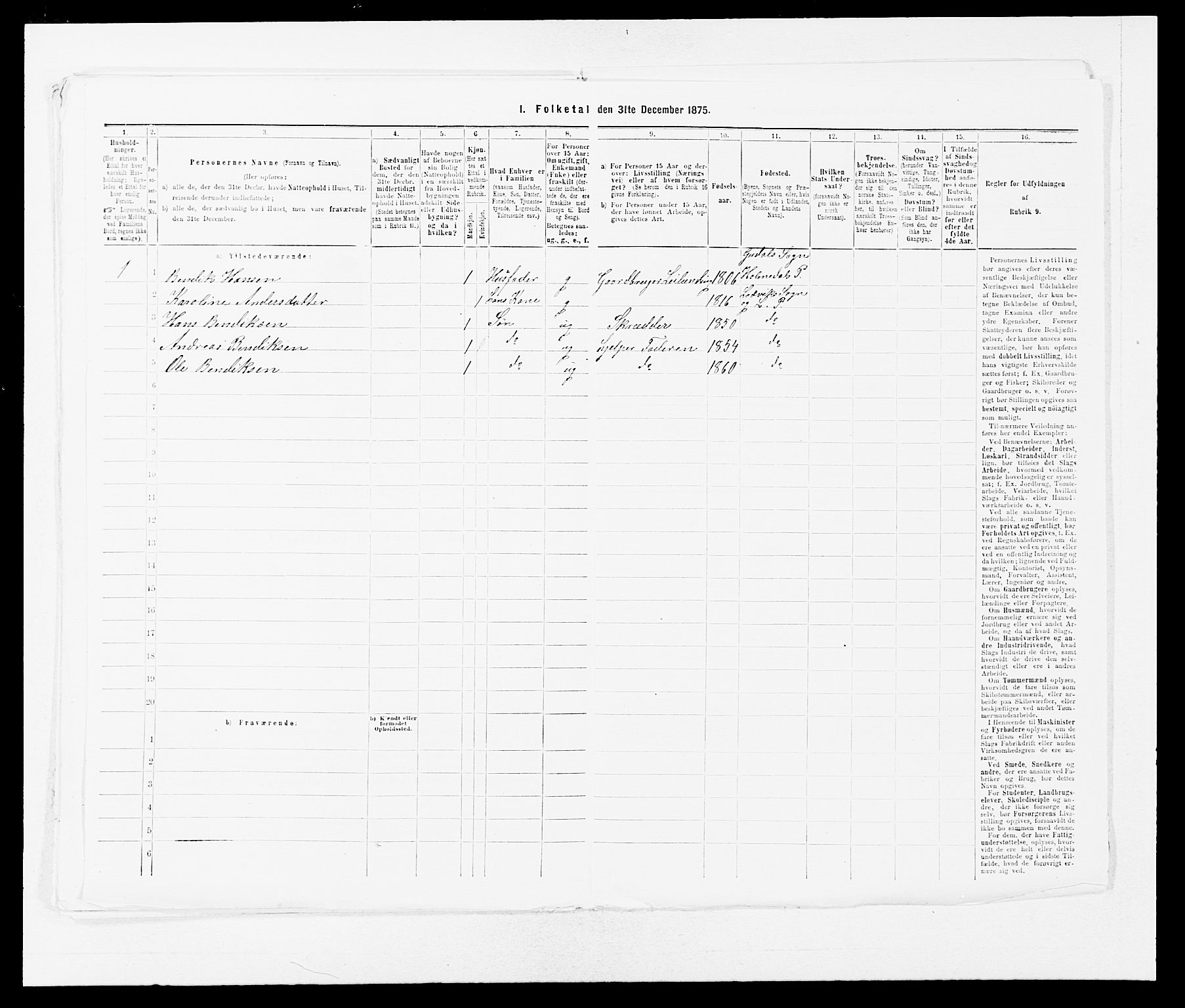 SAB, 1875 census for 1415P Lavik, 1875, p. 275