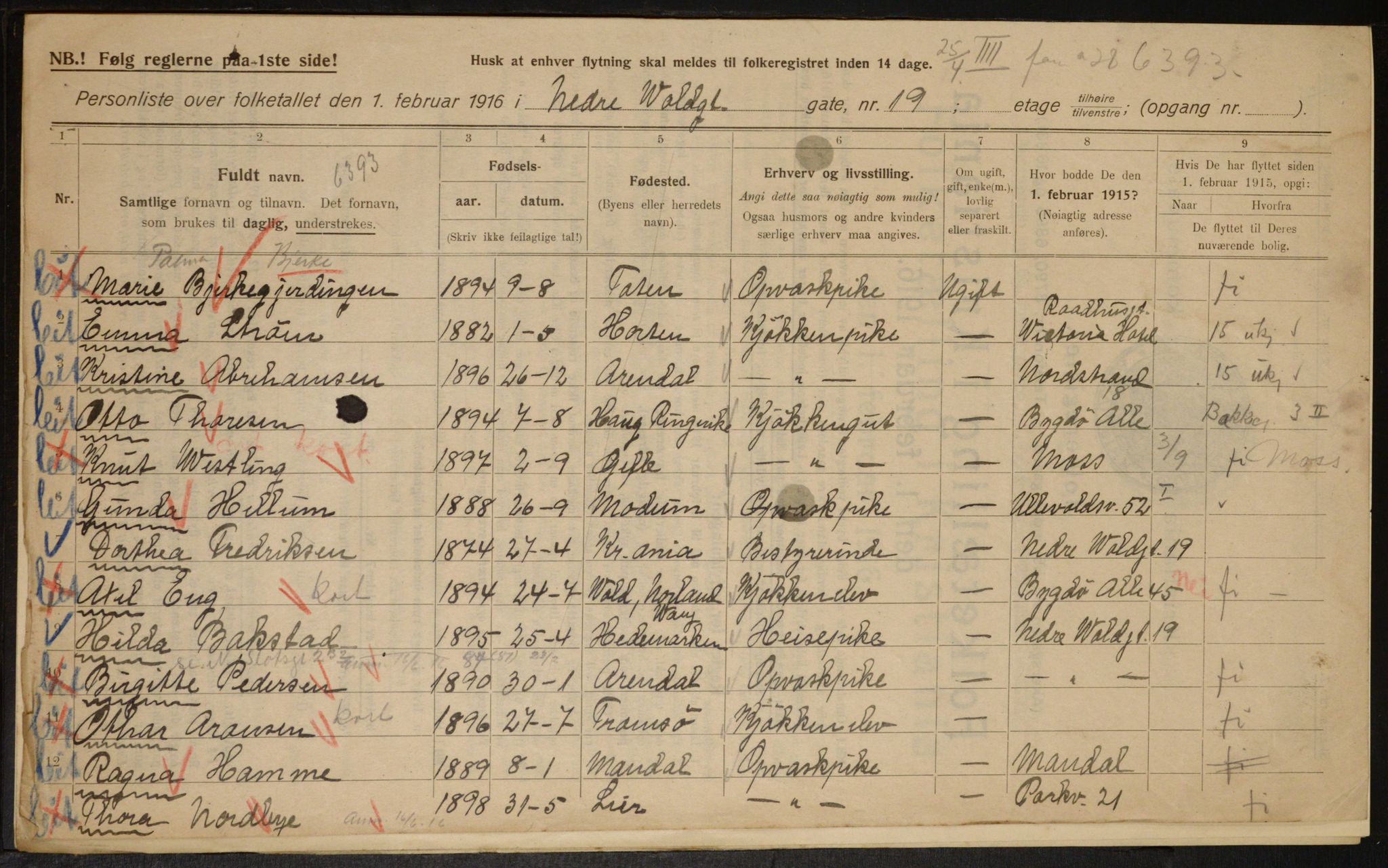 OBA, Municipal Census 1916 for Kristiania, 1916, p. 71343