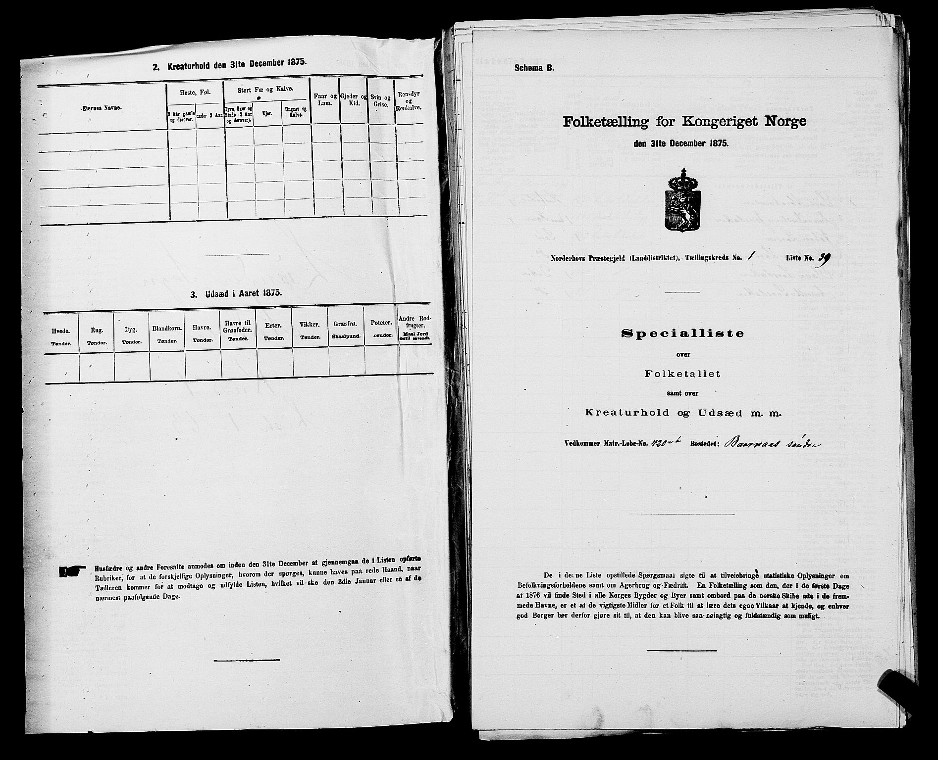 SAKO, 1875 census for 0613L Norderhov/Norderhov, Haug og Lunder, 1875, p. 2251