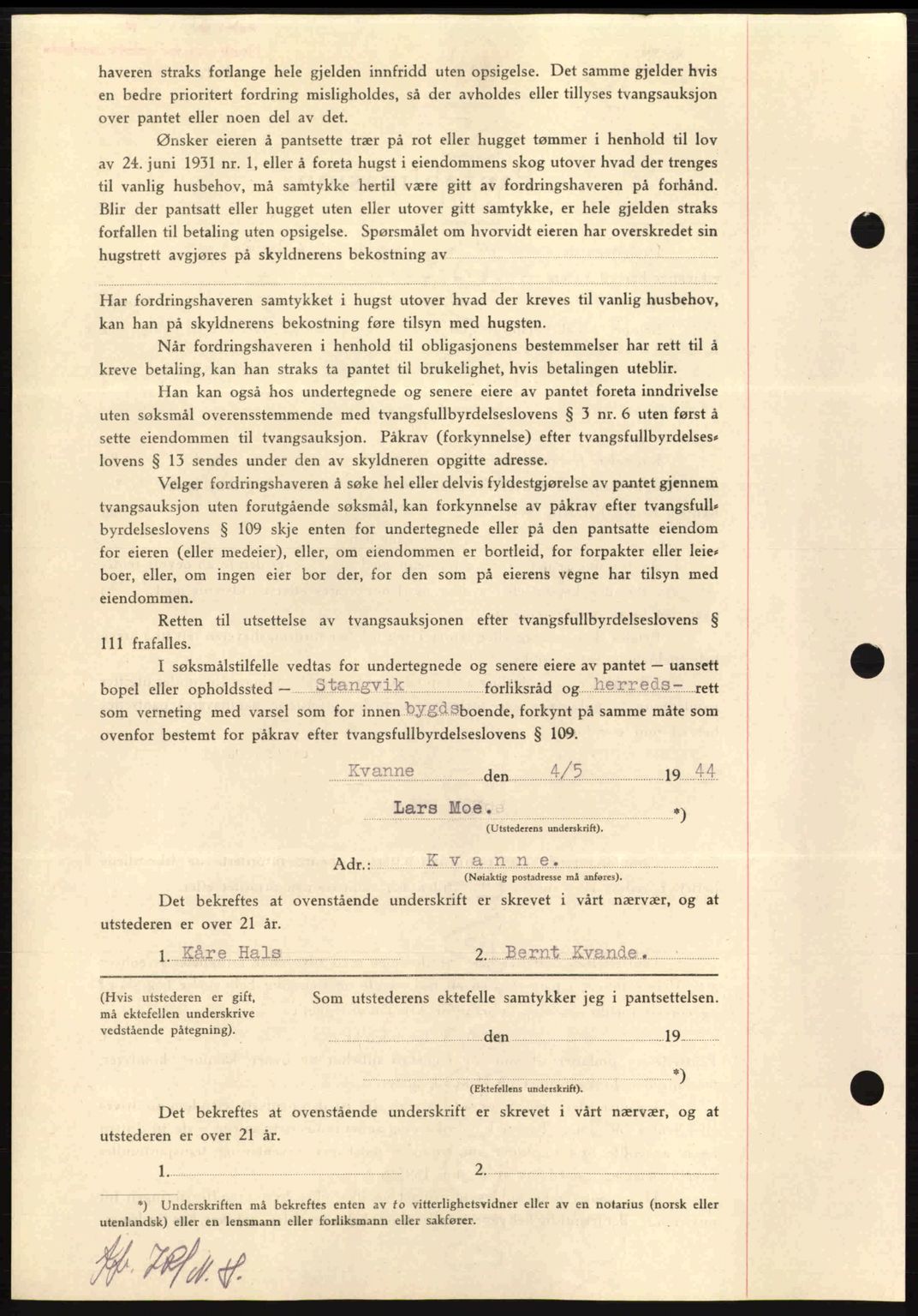 Nordmøre sorenskriveri, AV/SAT-A-4132/1/2/2Ca: Mortgage book no. B91, 1943-1944, Diary no: : 844/1944