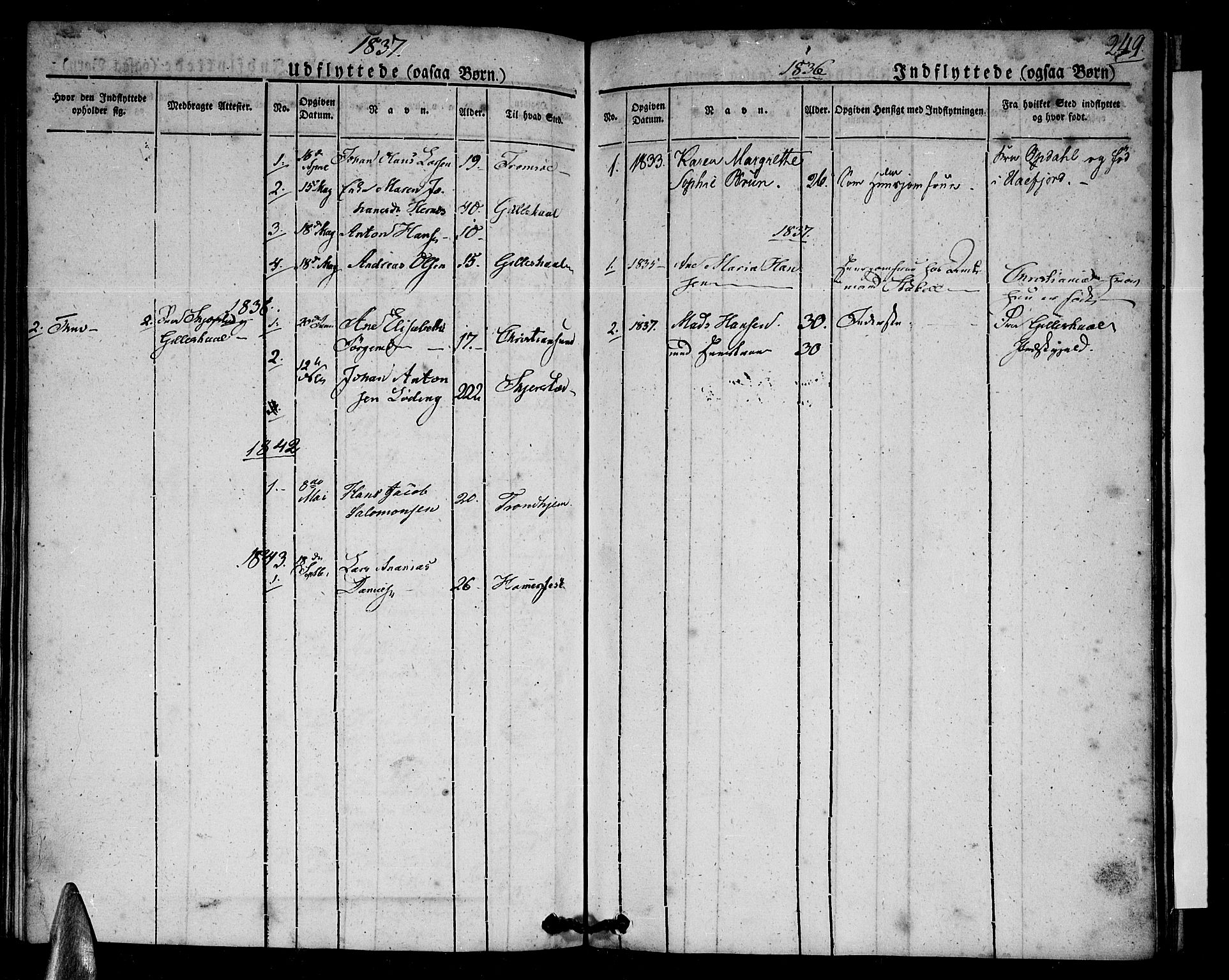 Ministerialprotokoller, klokkerbøker og fødselsregistre - Nordland, AV/SAT-A-1459/801/L0006: Parish register (official) no. 801A06, 1834-1845, p. 249