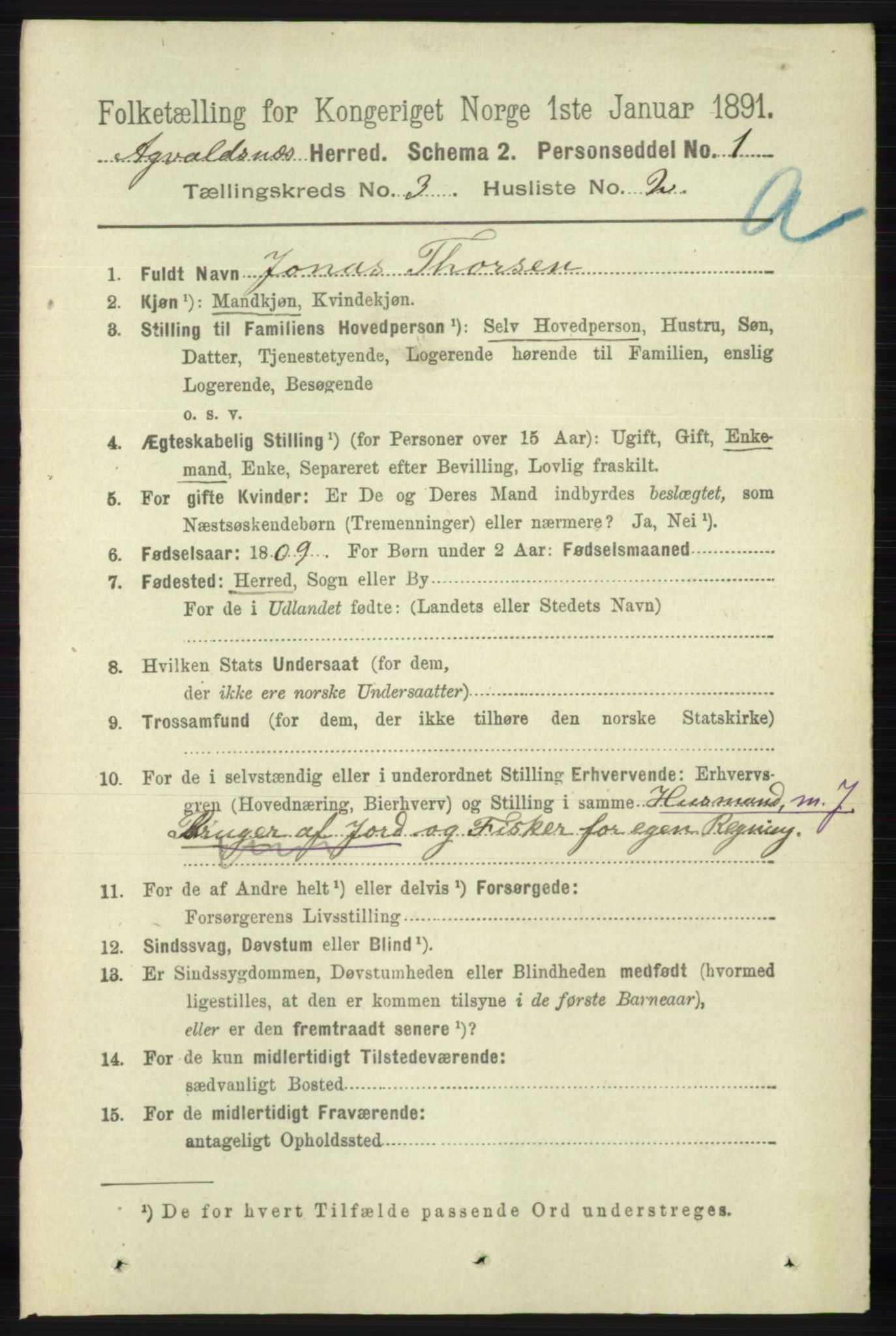 RA, 1891 census for 1147 Avaldsnes, 1891, p. 1018