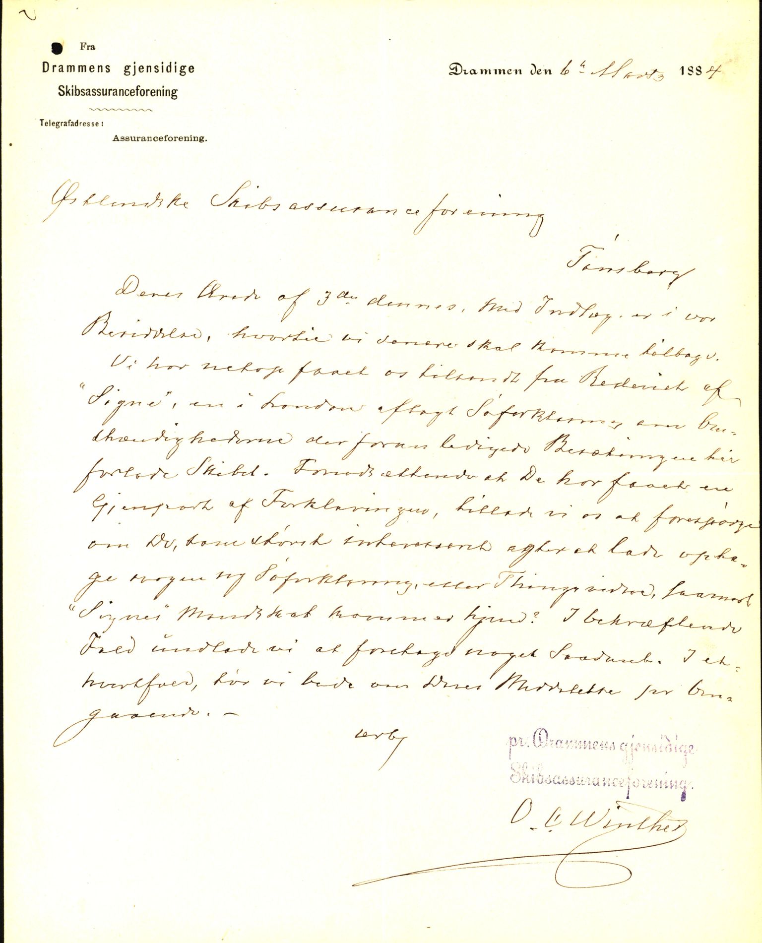 Pa 63 - Østlandske skibsassuranceforening, VEMU/A-1079/G/Ga/L0017/0005: Havaridokumenter / Signe, Hurra, Activ, Sjofna, Senior, Scandia, 1884, p. 29