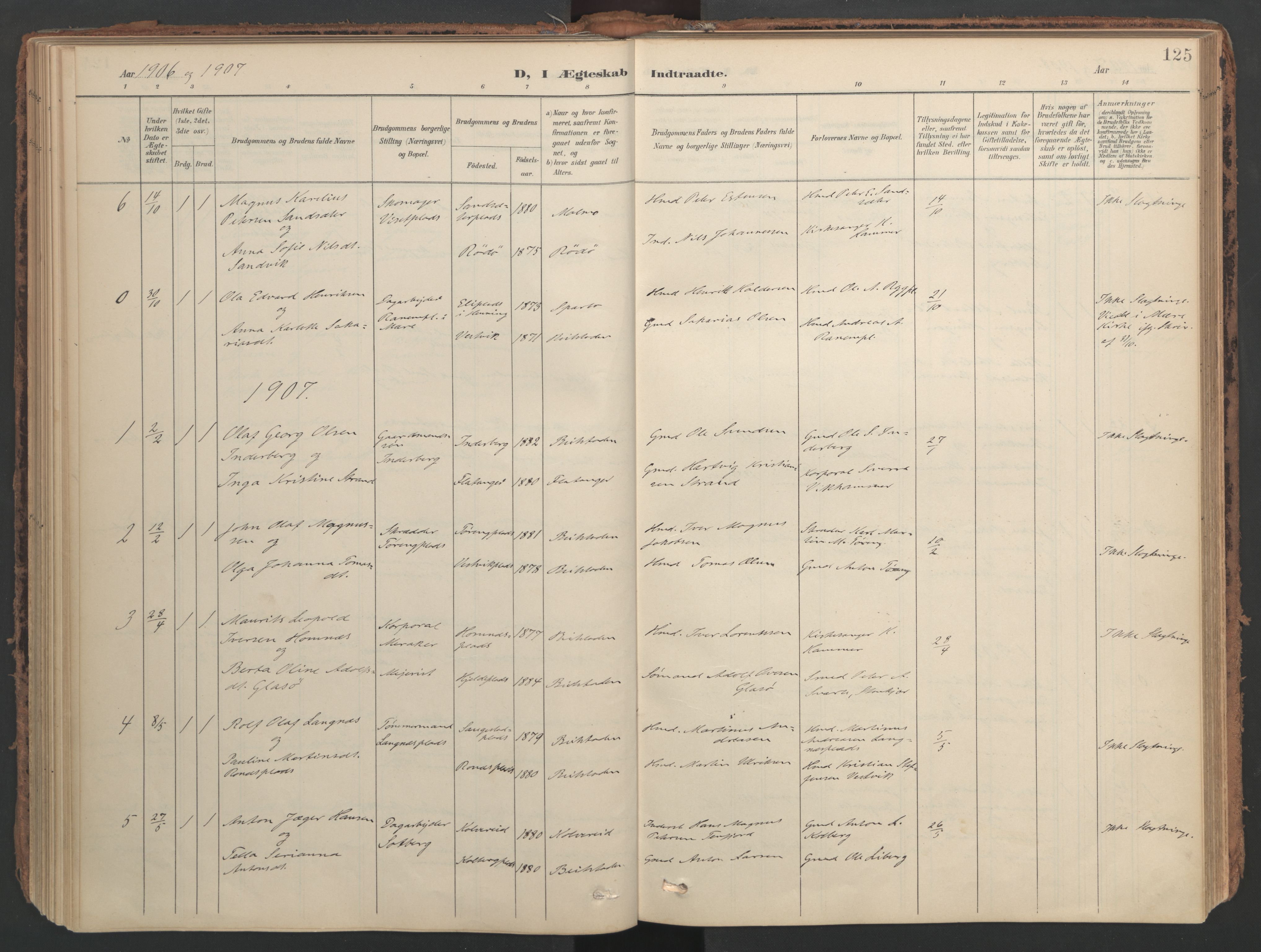 Ministerialprotokoller, klokkerbøker og fødselsregistre - Nord-Trøndelag, SAT/A-1458/741/L0397: Parish register (official) no. 741A11, 1901-1911, p. 125
