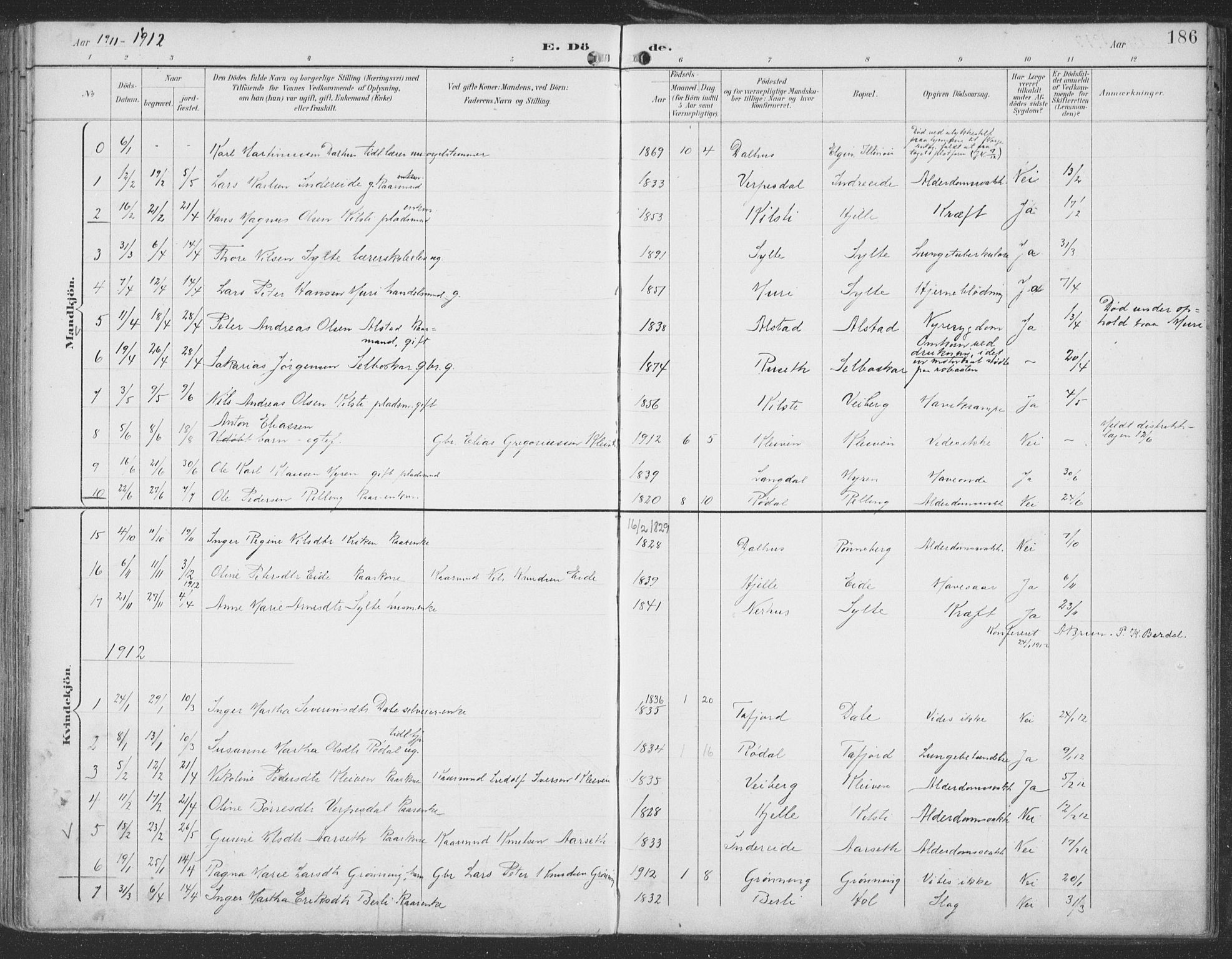 Ministerialprotokoller, klokkerbøker og fødselsregistre - Møre og Romsdal, AV/SAT-A-1454/519/L0256: Parish register (official) no. 519A15, 1895-1912, p. 186