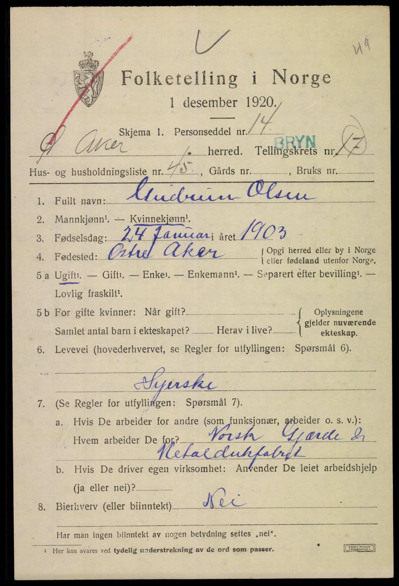 SAO, 1920 census for Aker, 1920, p. 101350