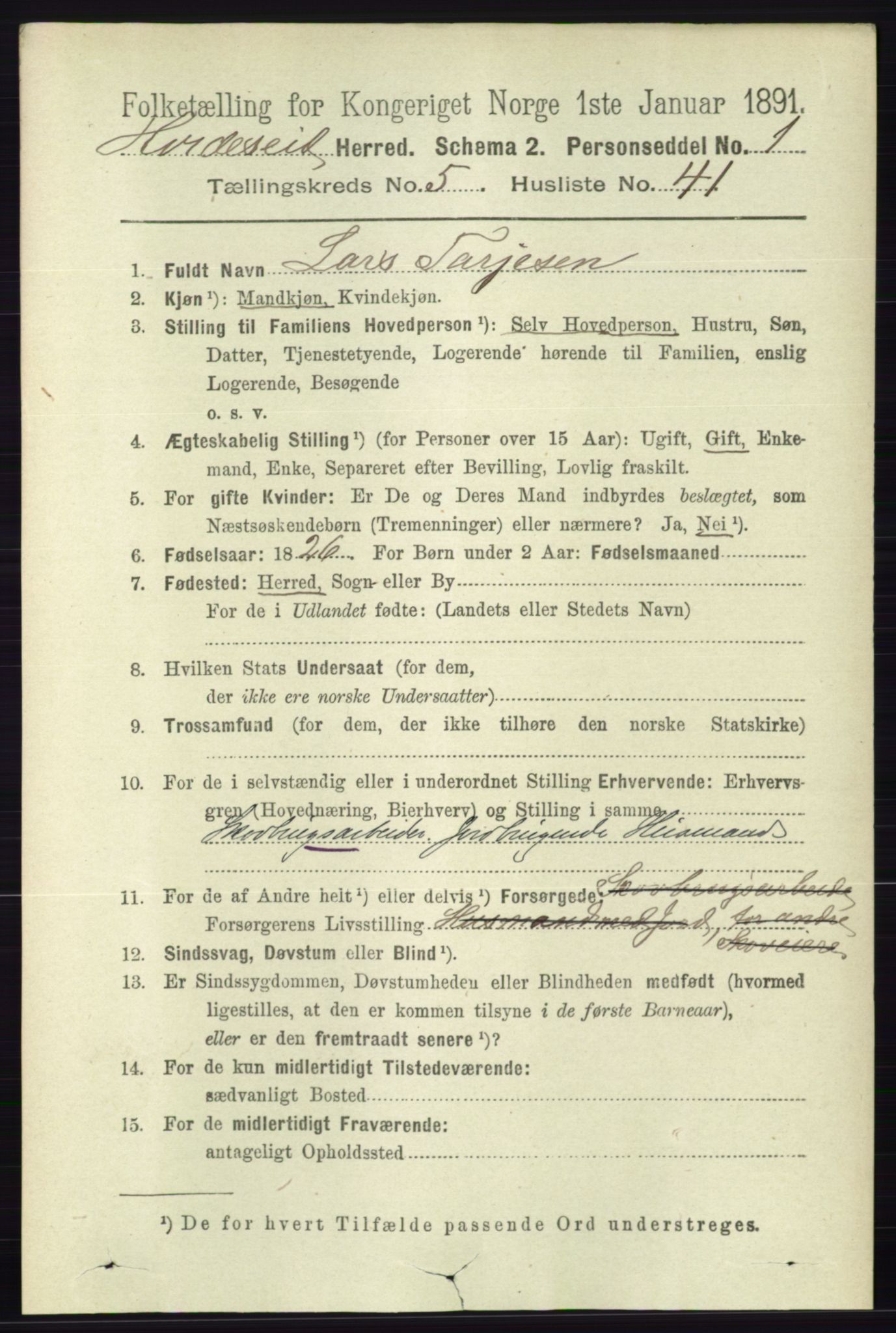 RA, 1891 census for 0829 Kviteseid, 1891, p. 1119