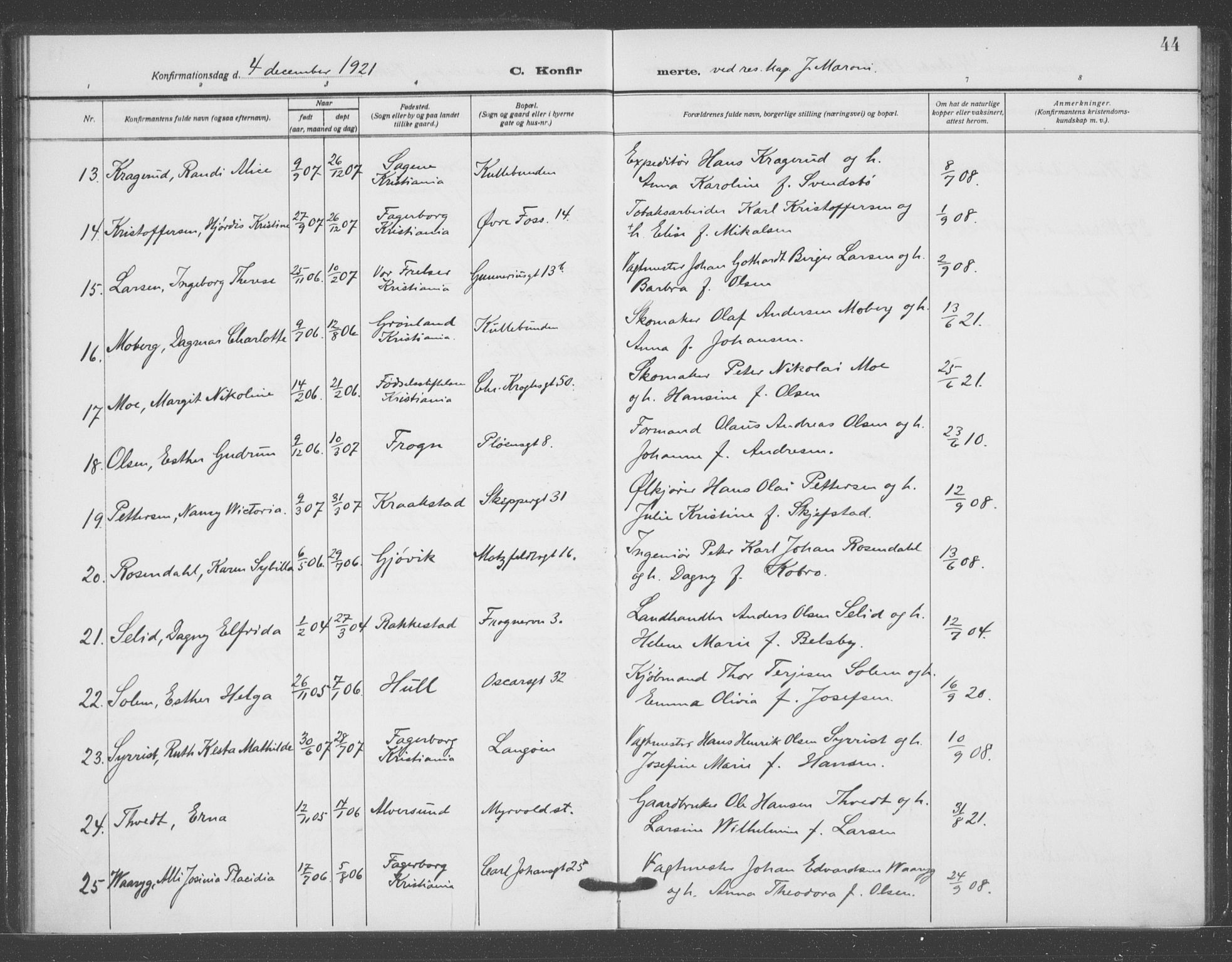 Oslo domkirke Kirkebøker, AV/SAO-A-10752/F/Fa/L0031: Parish register (official) no. 31, 1918-1941, p. 44