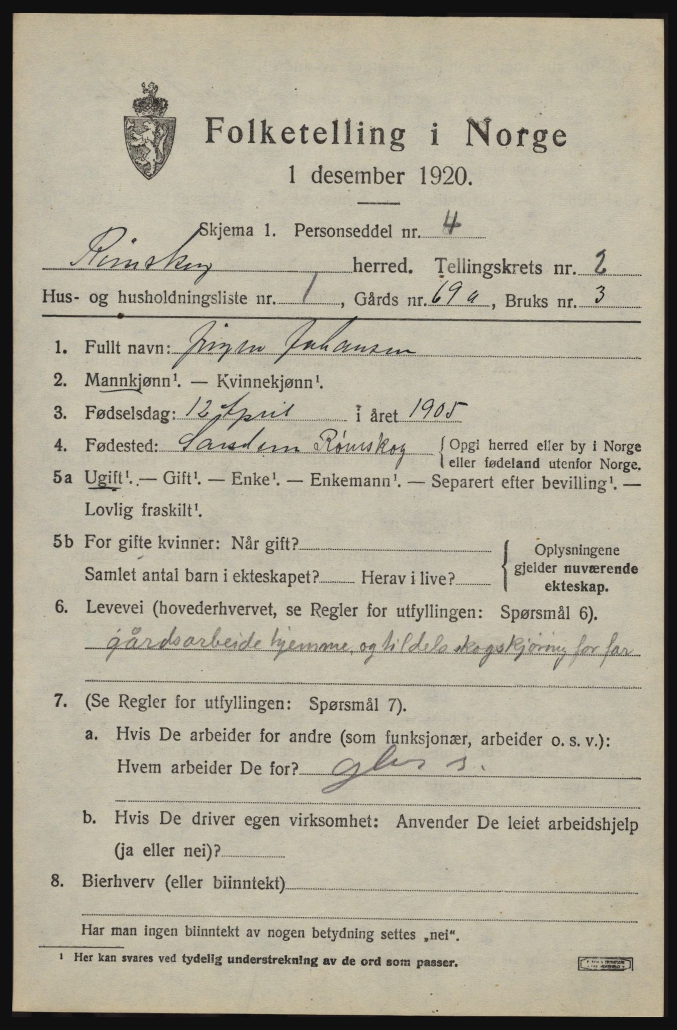 SAO, 1920 census for Rømskog, 1920, p. 512