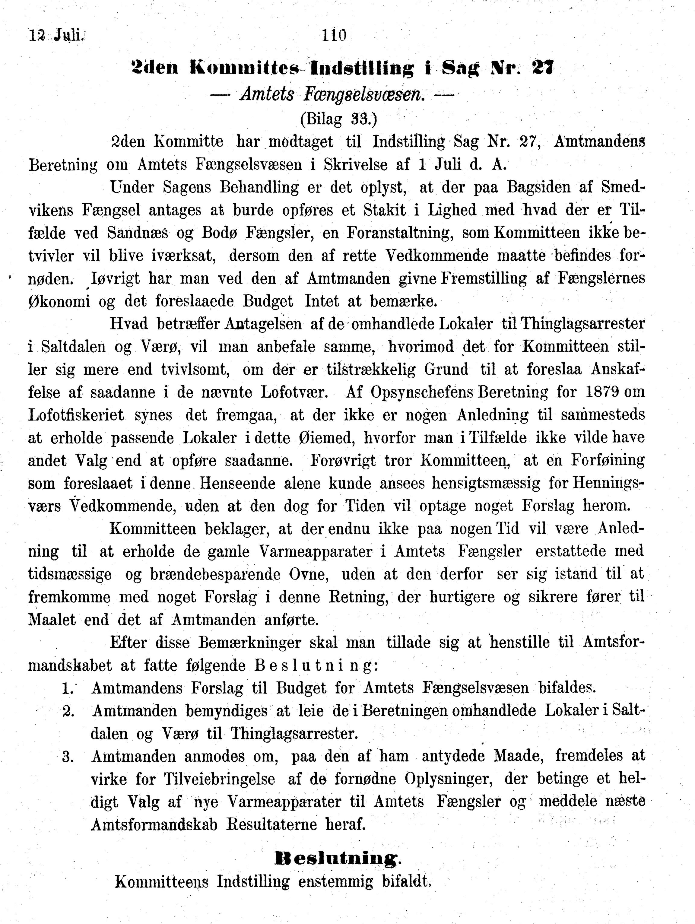 Nordland Fylkeskommune. Fylkestinget, AIN/NFK-17/176/A/Ac/L0010: Fylkestingsforhandlinger 1874-1880, 1874-1880