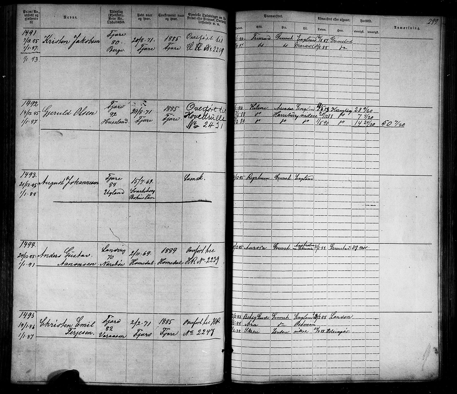 Grimstad mønstringskrets, SAK/2031-0013/F/Fa/L0005: Annotasjonsrulle nr 1-1910 med register, V-18, 1870-1892, p. 337