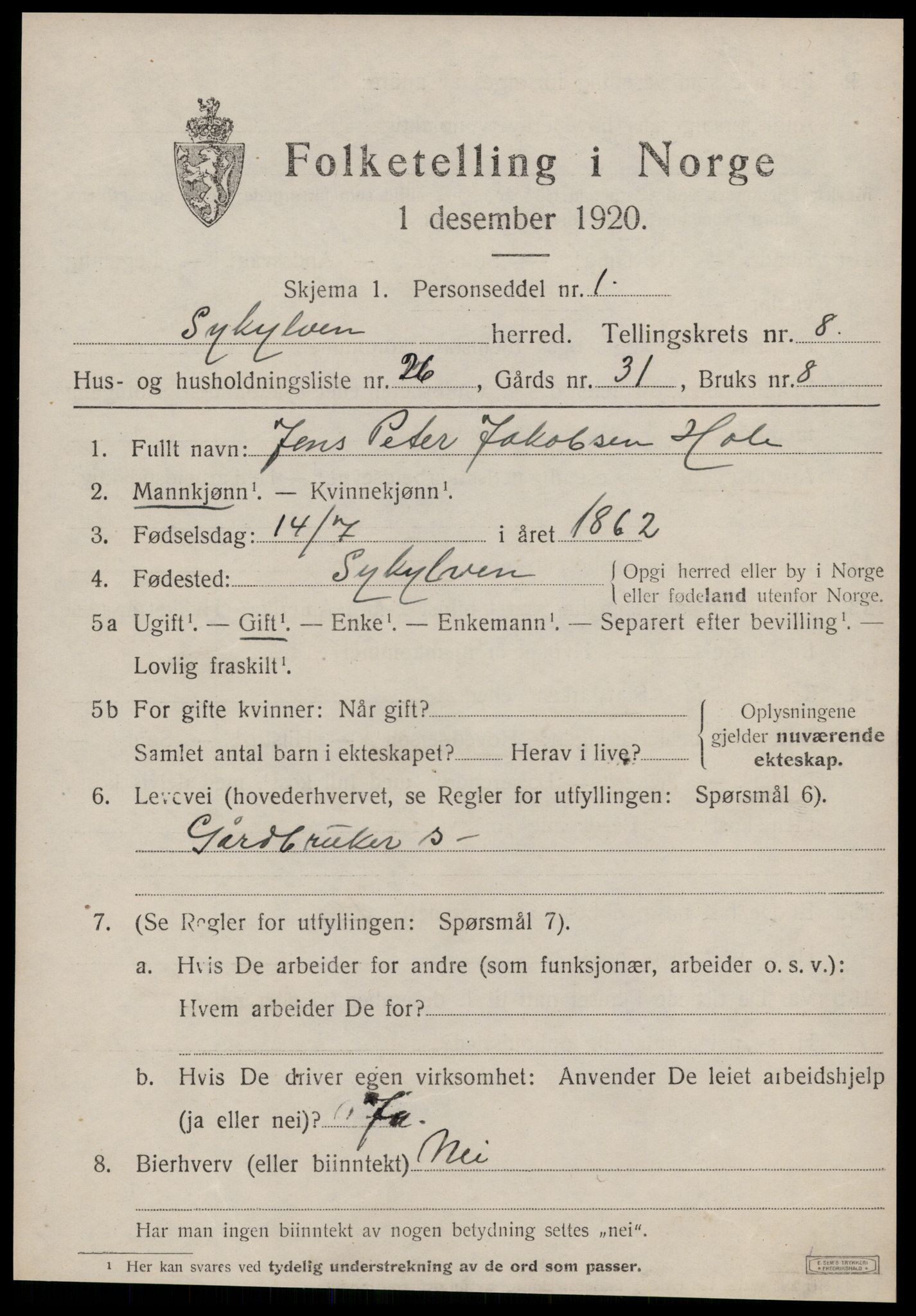 SAT, 1920 census for Sykkylven, 1920, p. 4629