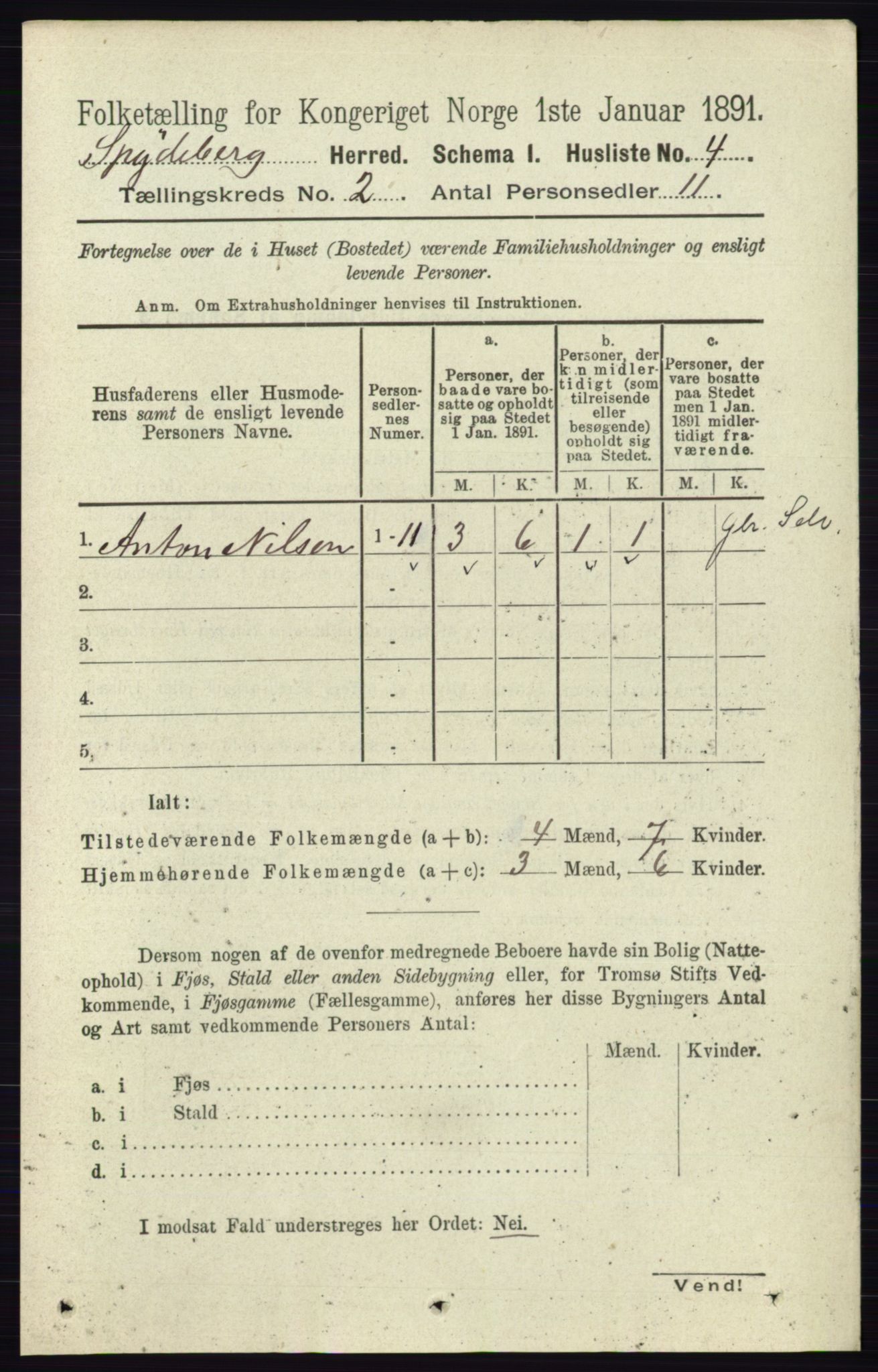 RA, 1891 census for 0123 Spydeberg, 1891, p. 609