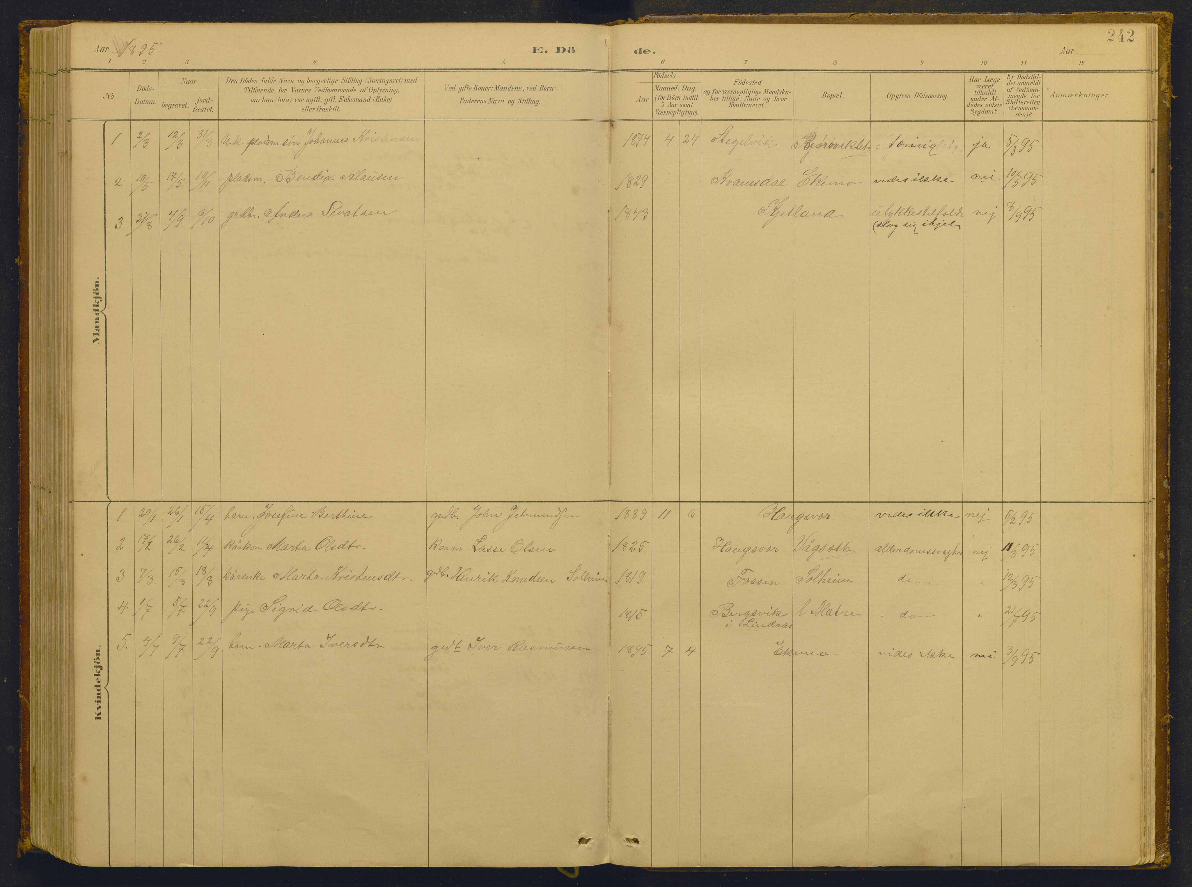 Masfjorden sokneprestembete, AV/SAB-A-77001: Parish register (copy) no. -, 1882-1933, p. 242