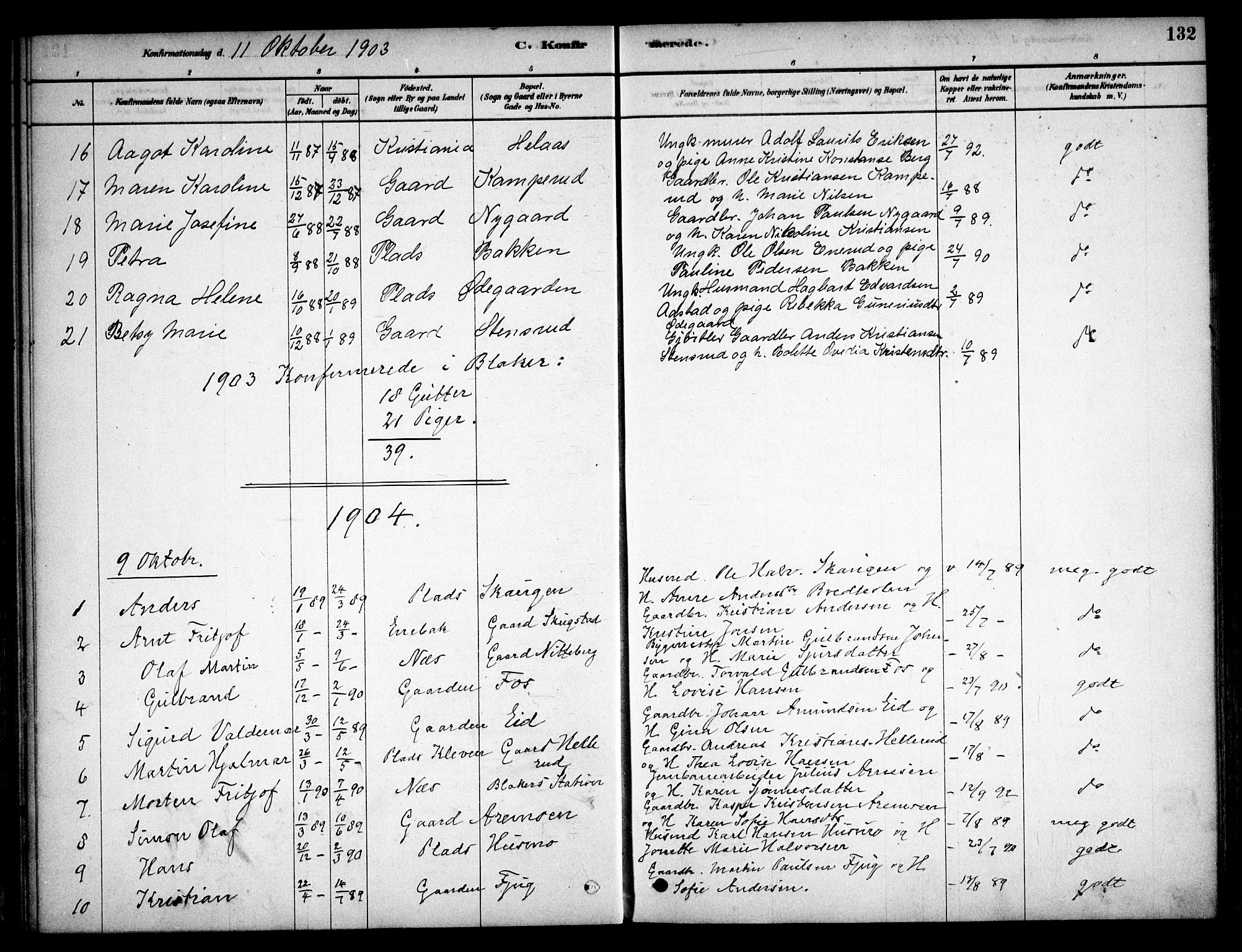 Aurskog prestekontor Kirkebøker, SAO/A-10304a/F/Fb/L0001: Parish register (official) no. II 1, 1878-1909, p. 132