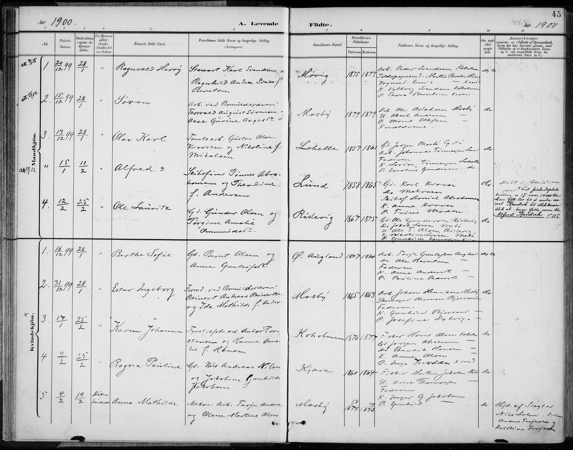 Oddernes sokneprestkontor, AV/SAK-1111-0033/F/Fa/Faa/L0010: Parish register (official) no. A 10, 1897-1911, p. 45