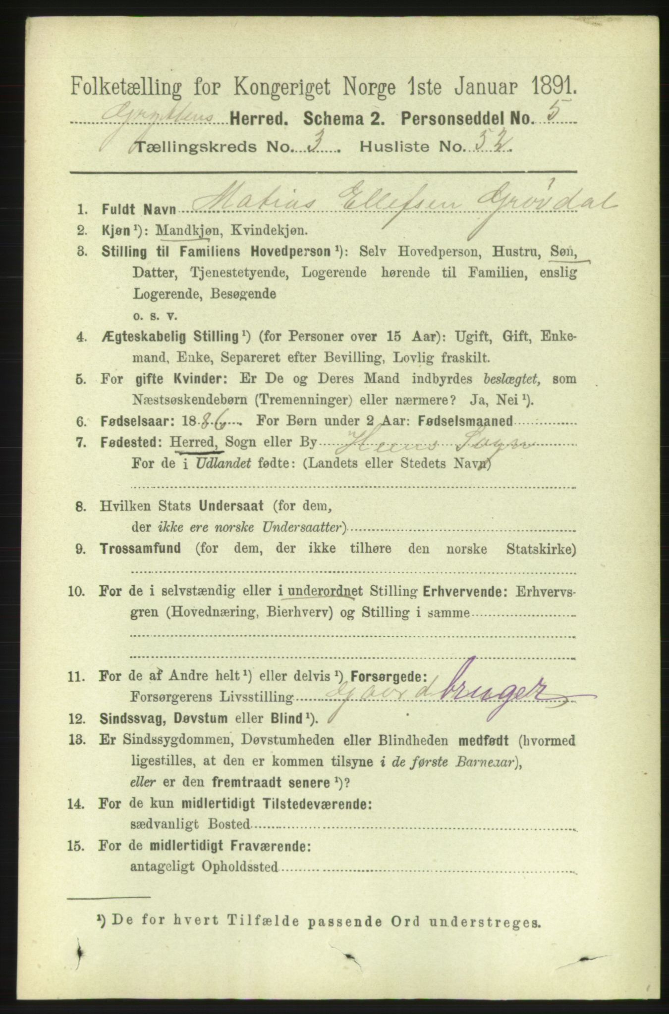 RA, 1891 census for 1539 Grytten, 1891, p. 1241