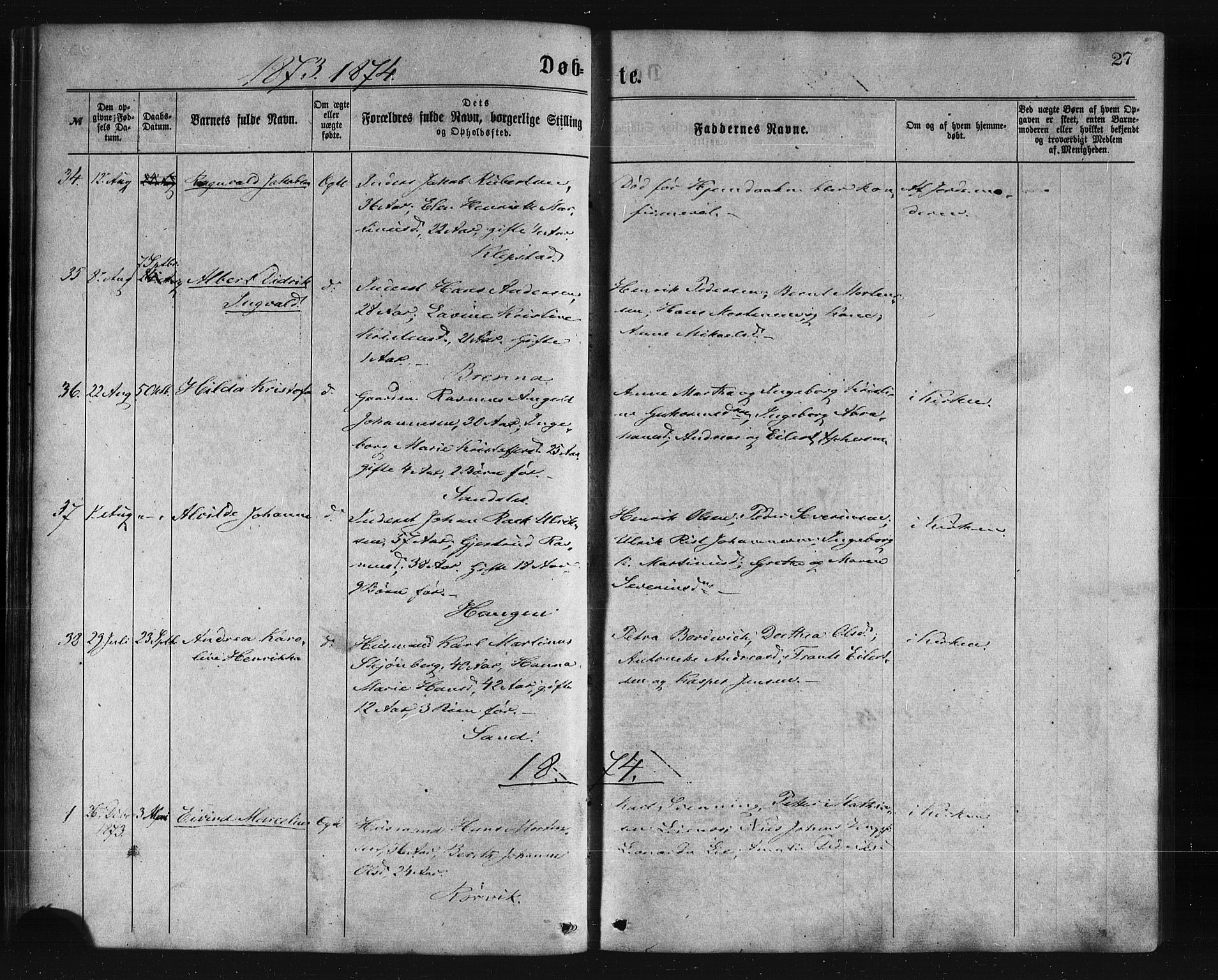 Ministerialprotokoller, klokkerbøker og fødselsregistre - Nordland, SAT/A-1459/876/L1096: Parish register (official) no. 876A02, 1870-1886, p. 27