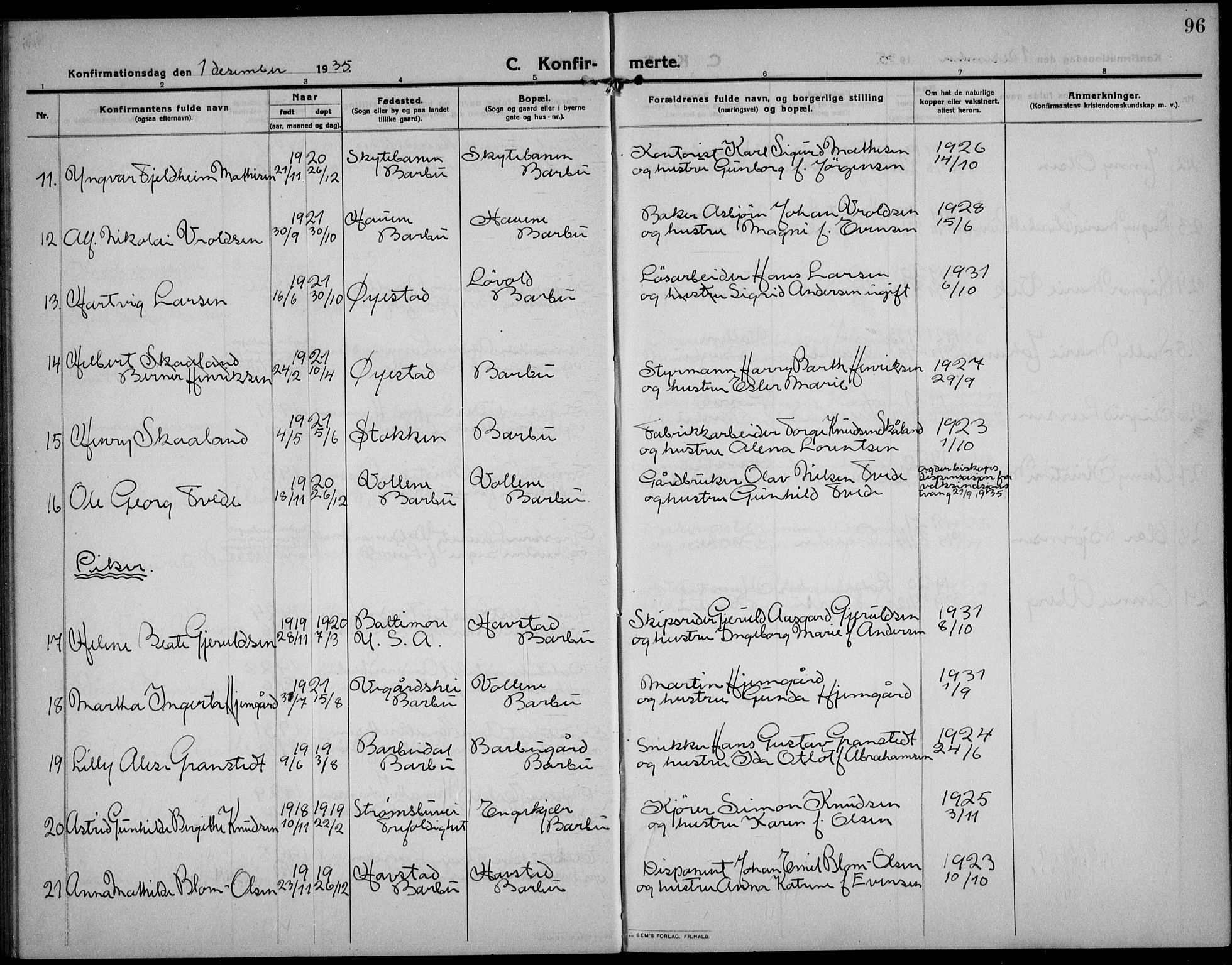 Barbu sokneprestkontor, AV/SAK-1111-0003/F/Fb/L0004: Parish register (copy) no. B 4, 1911-1936, p. 96