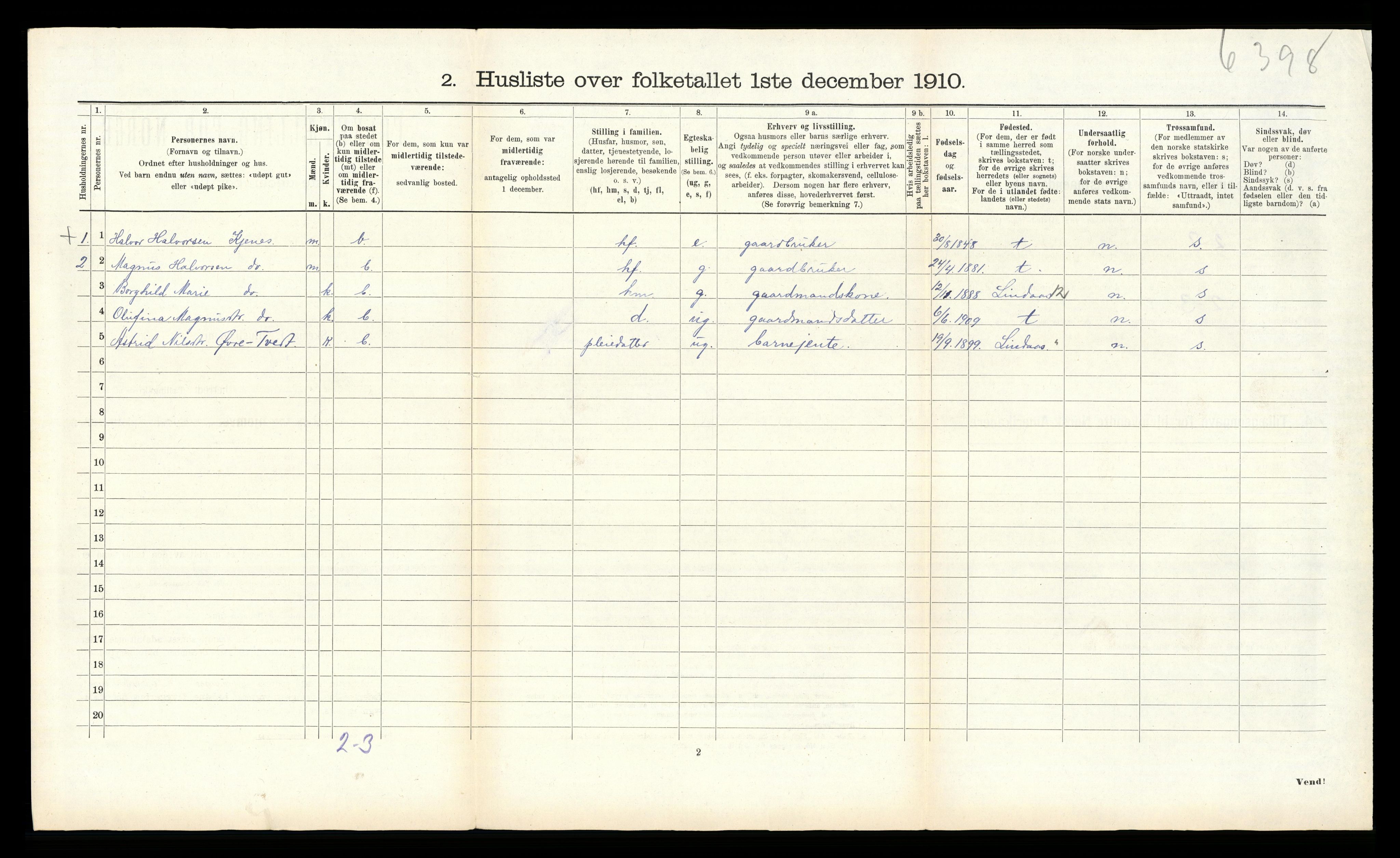 RA, 1910 census for Alversund, 1910, p. 1075