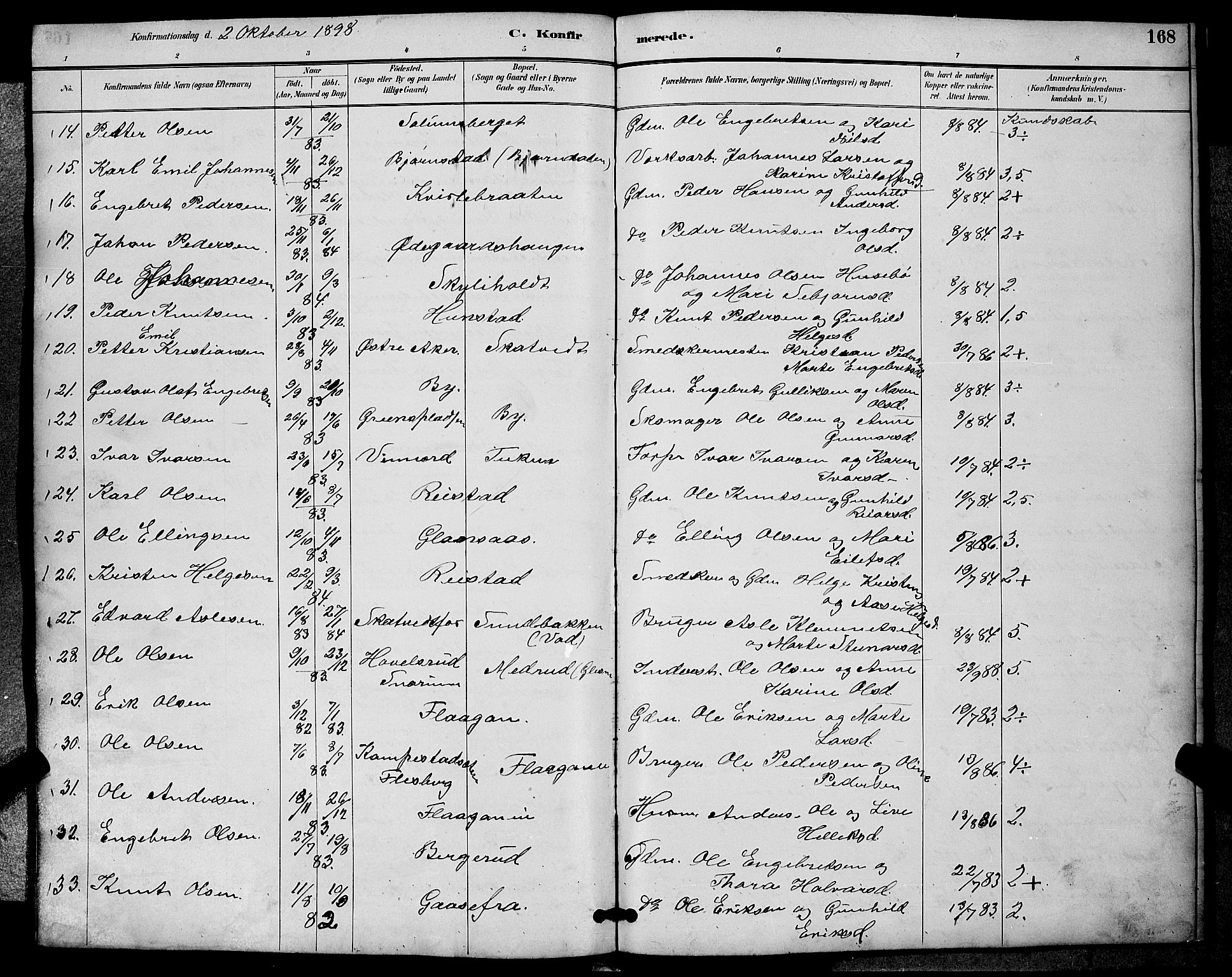 Sigdal kirkebøker, SAKO/A-245/G/Ga/L0005: Parish register (copy) no. I 5, 1886-1900, p. 168