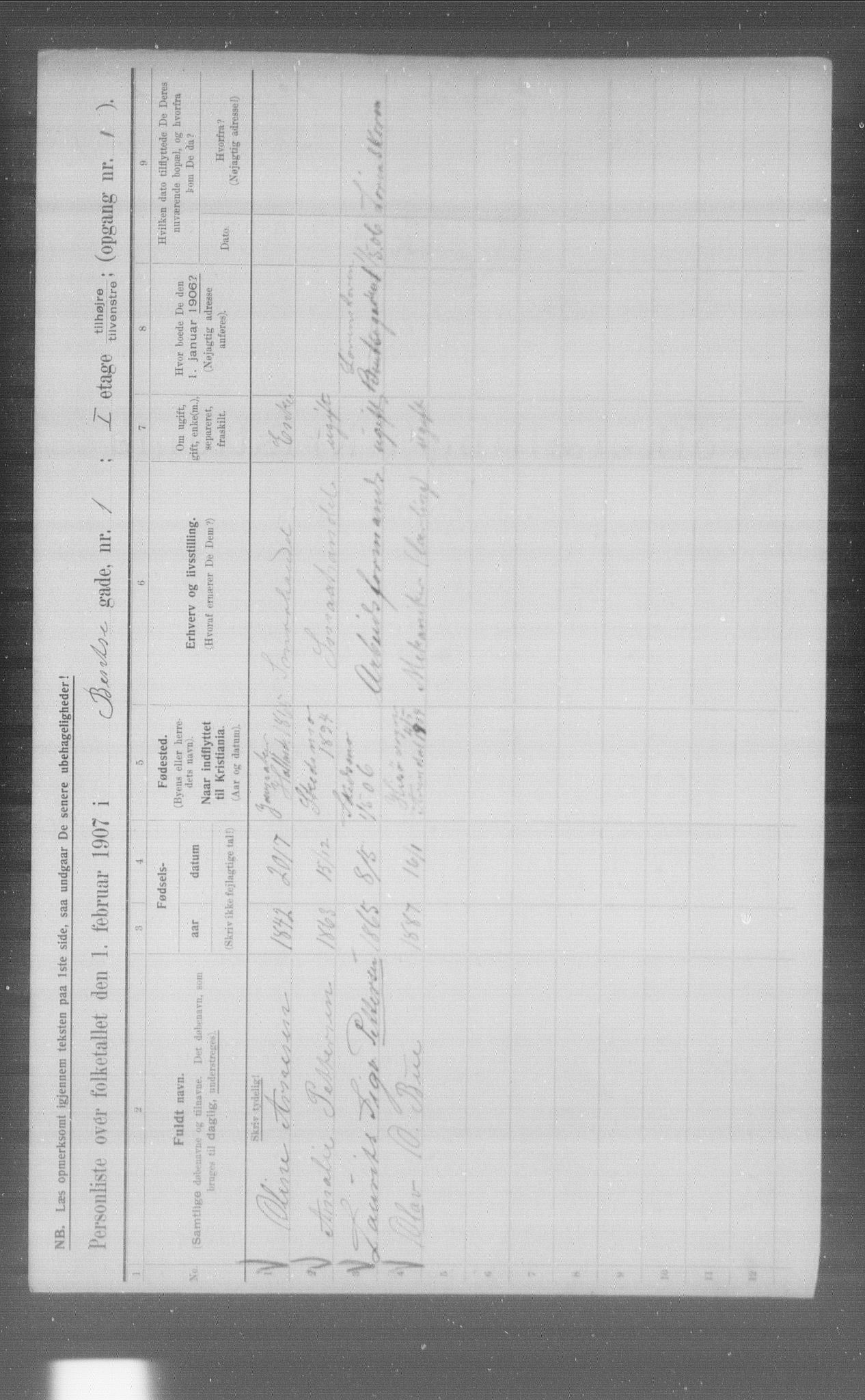 OBA, Municipal Census 1907 for Kristiania, 1907, p. 1920