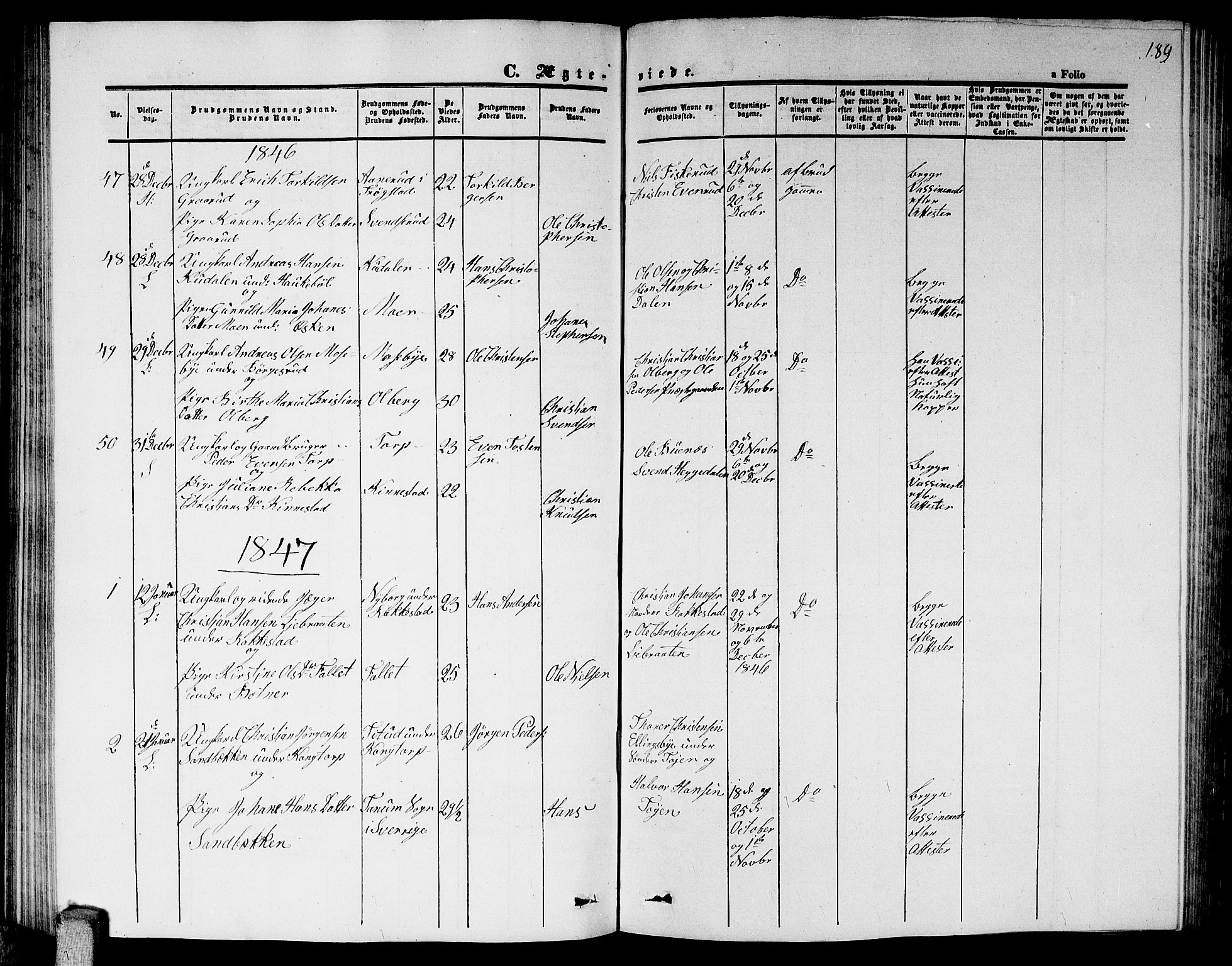 Høland prestekontor Kirkebøker, SAO/A-10346a/G/Ga/L0003: Parish register (copy) no. I 3, 1846-1853, p. 189