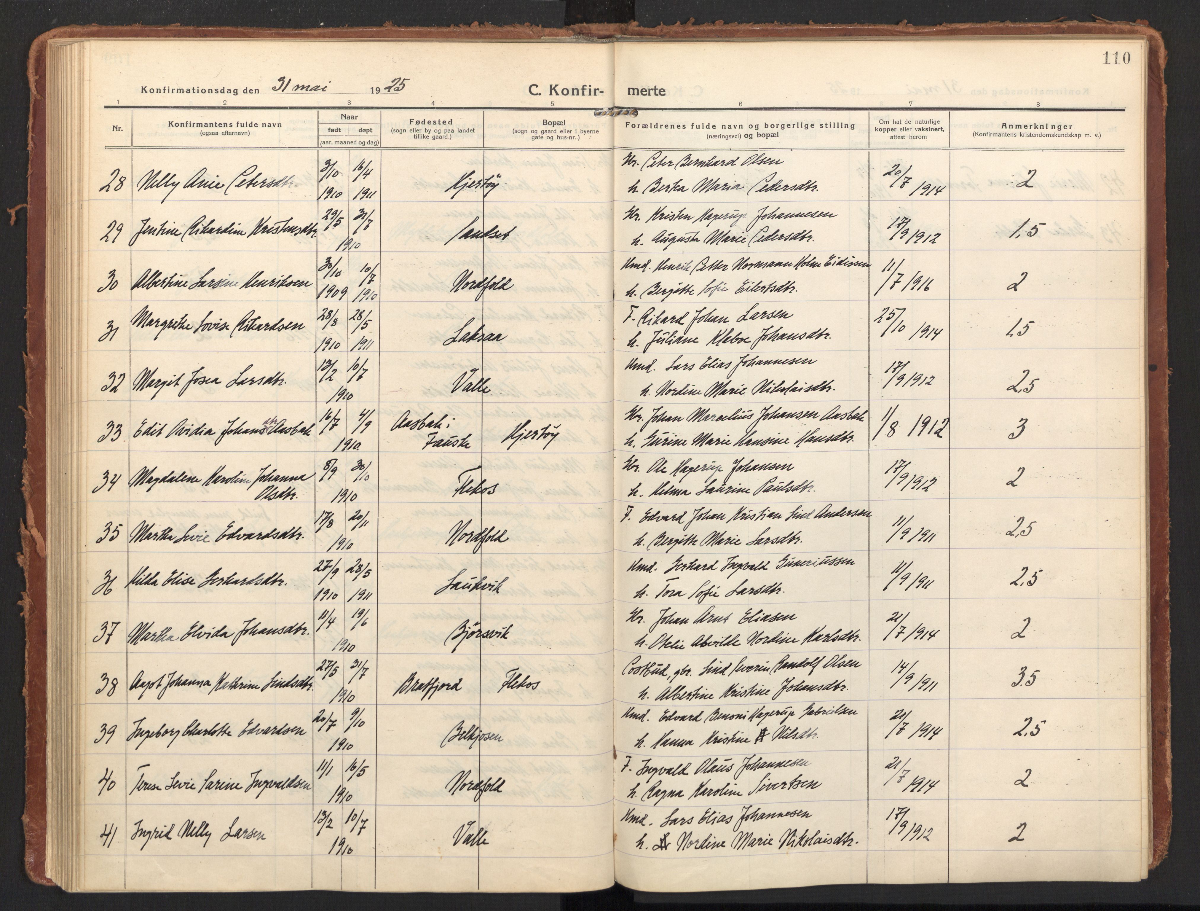 Ministerialprotokoller, klokkerbøker og fødselsregistre - Nordland, AV/SAT-A-1459/858/L0833: Parish register (official) no. 858A03, 1916-1934, p. 110