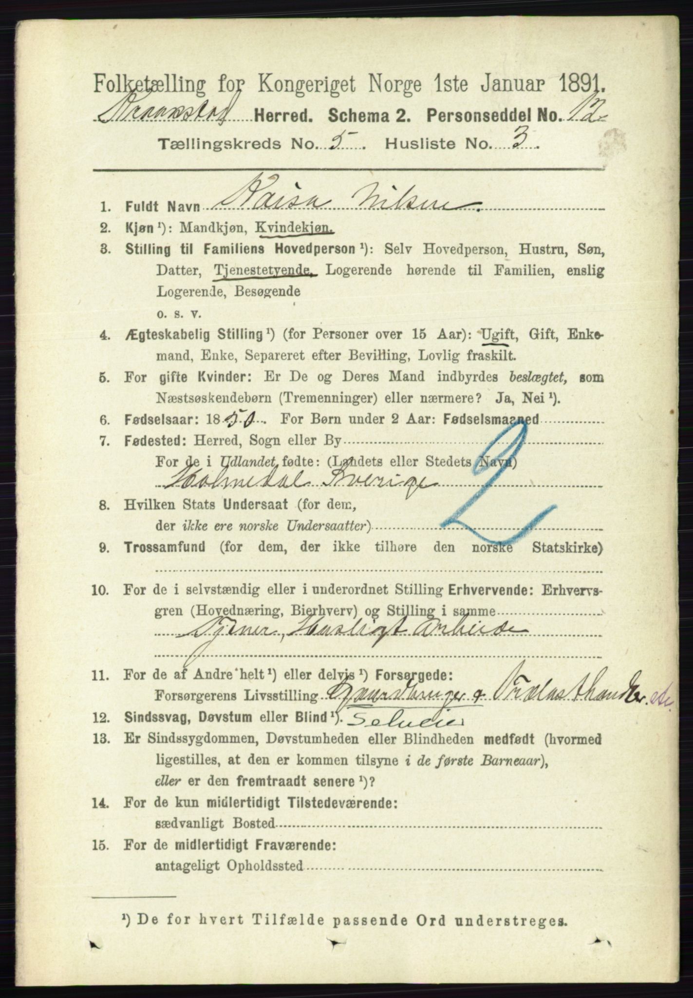 RA, 1891 census for 0212 Kråkstad, 1891, p. 2508