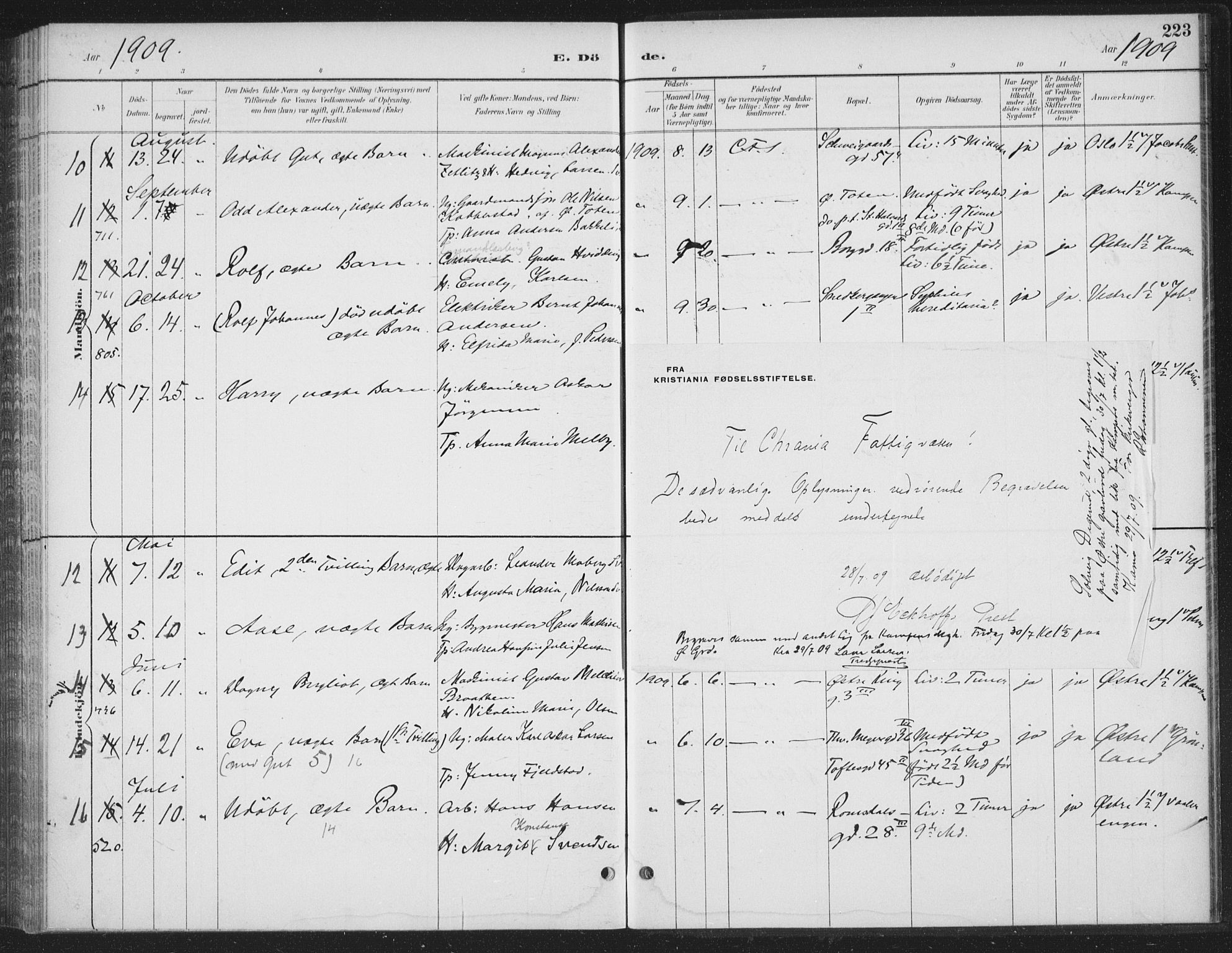 Rikshospitalet prestekontor Kirkebøker, AV/SAO-A-10309b/F/L0010: Parish register (official) no. 10, 1888-1912, p. 223