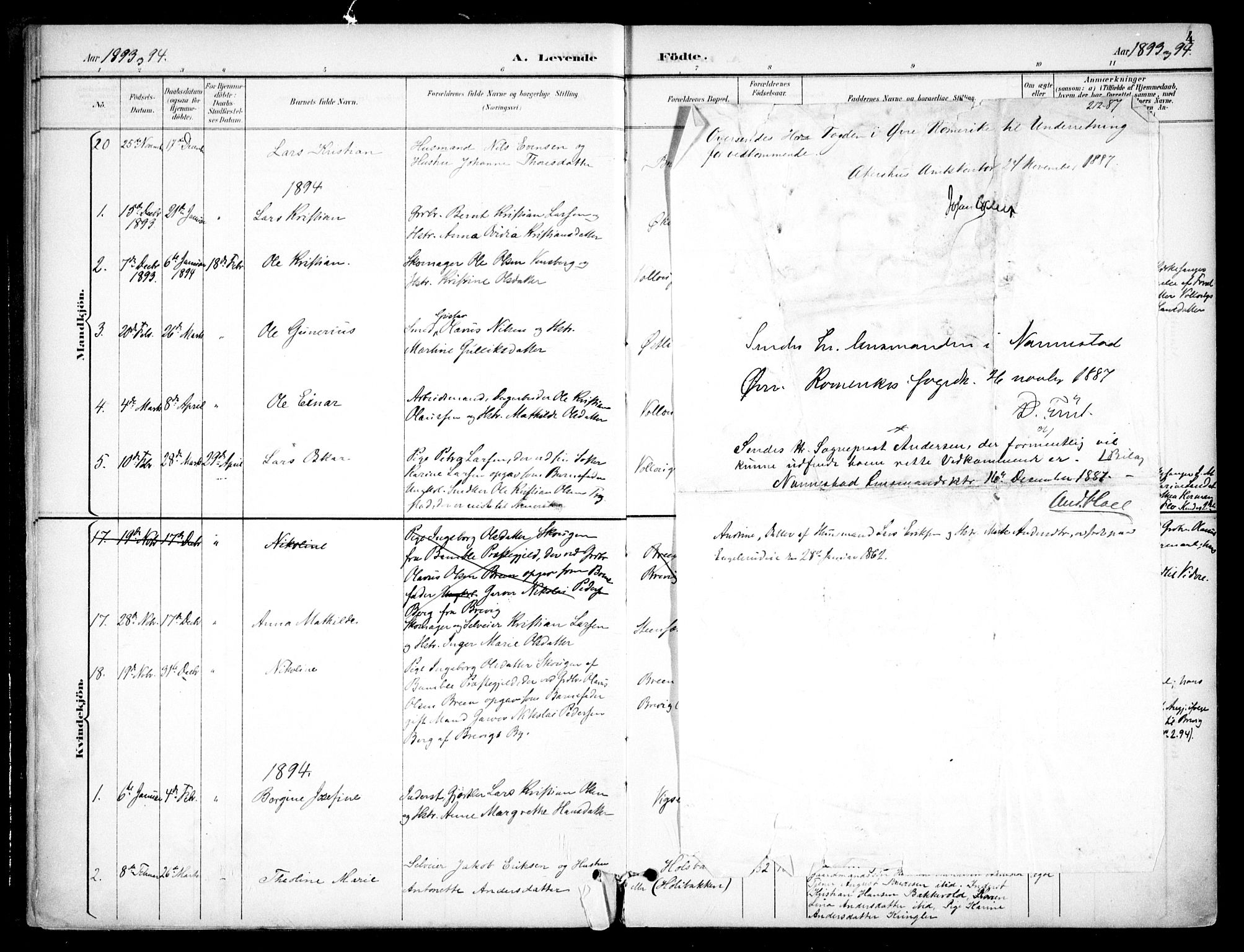 Nannestad prestekontor Kirkebøker, AV/SAO-A-10414a/F/Fc/L0002: Parish register (official) no. III 2, 1893-1907, p. 4