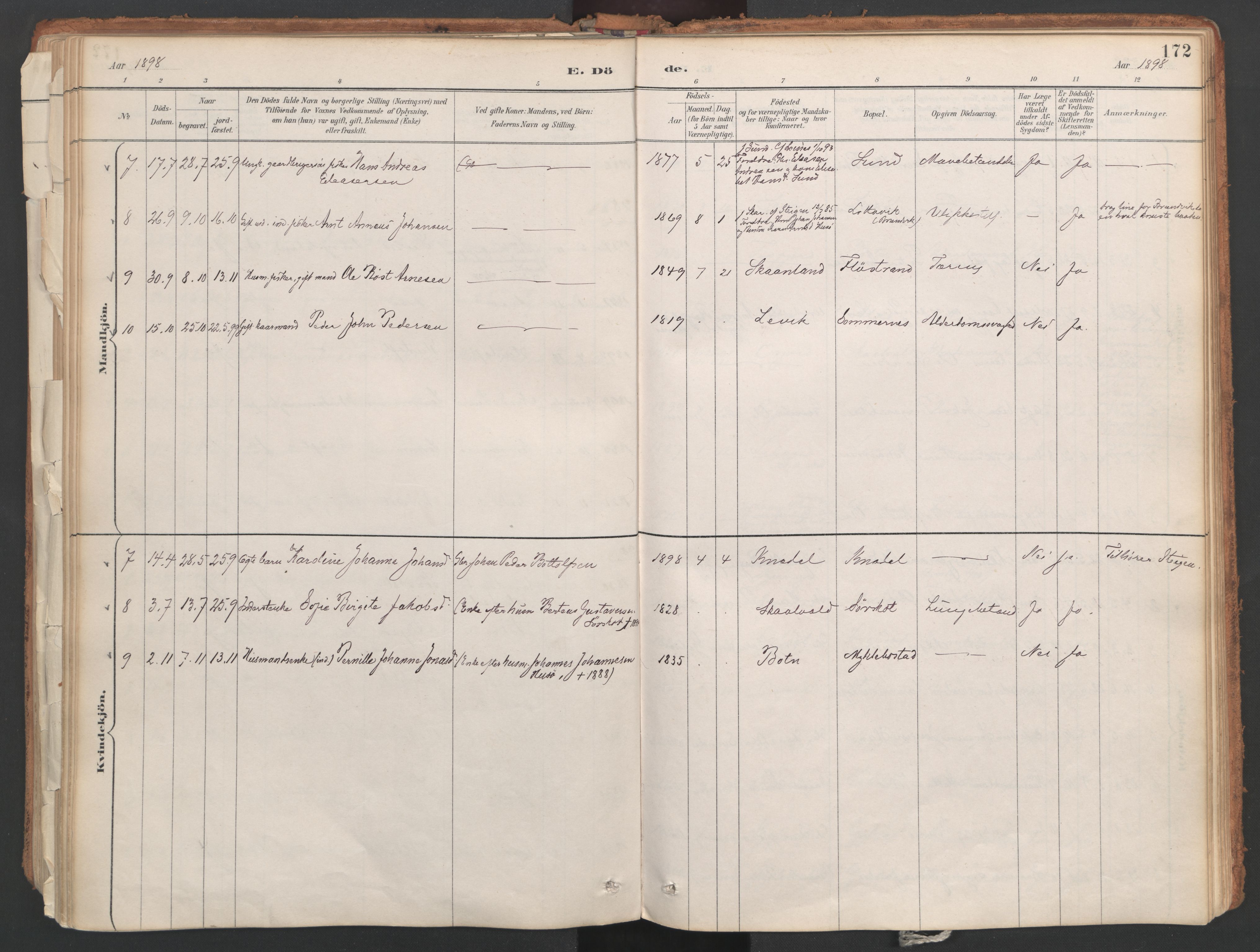 Ministerialprotokoller, klokkerbøker og fødselsregistre - Nordland, AV/SAT-A-1459/857/L0822: Parish register (official) no. 857A02, 1890-1917, p. 172