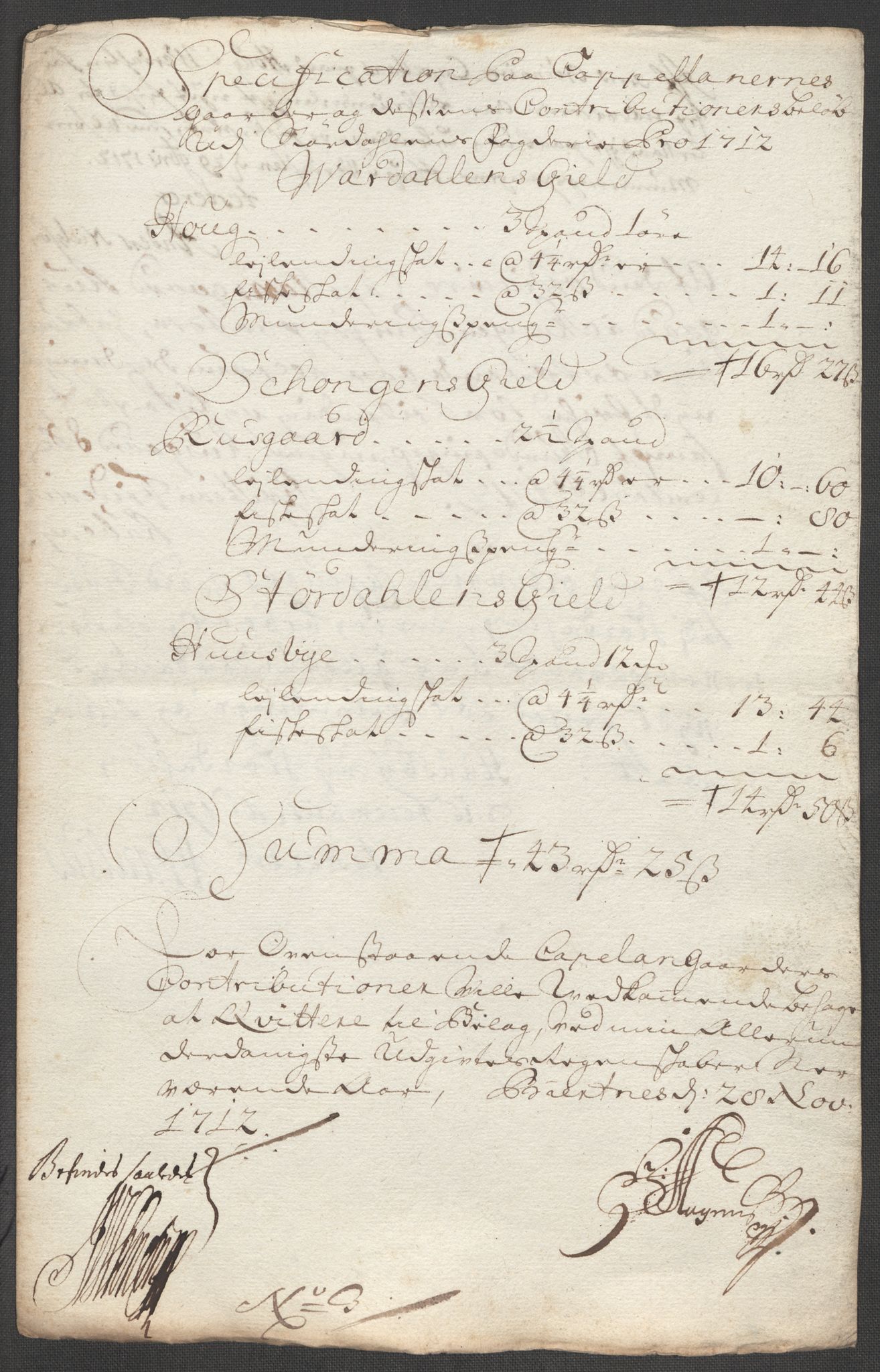 Rentekammeret inntil 1814, Reviderte regnskaper, Fogderegnskap, RA/EA-4092/R62/L4202: Fogderegnskap Stjørdal og Verdal, 1712, p. 273