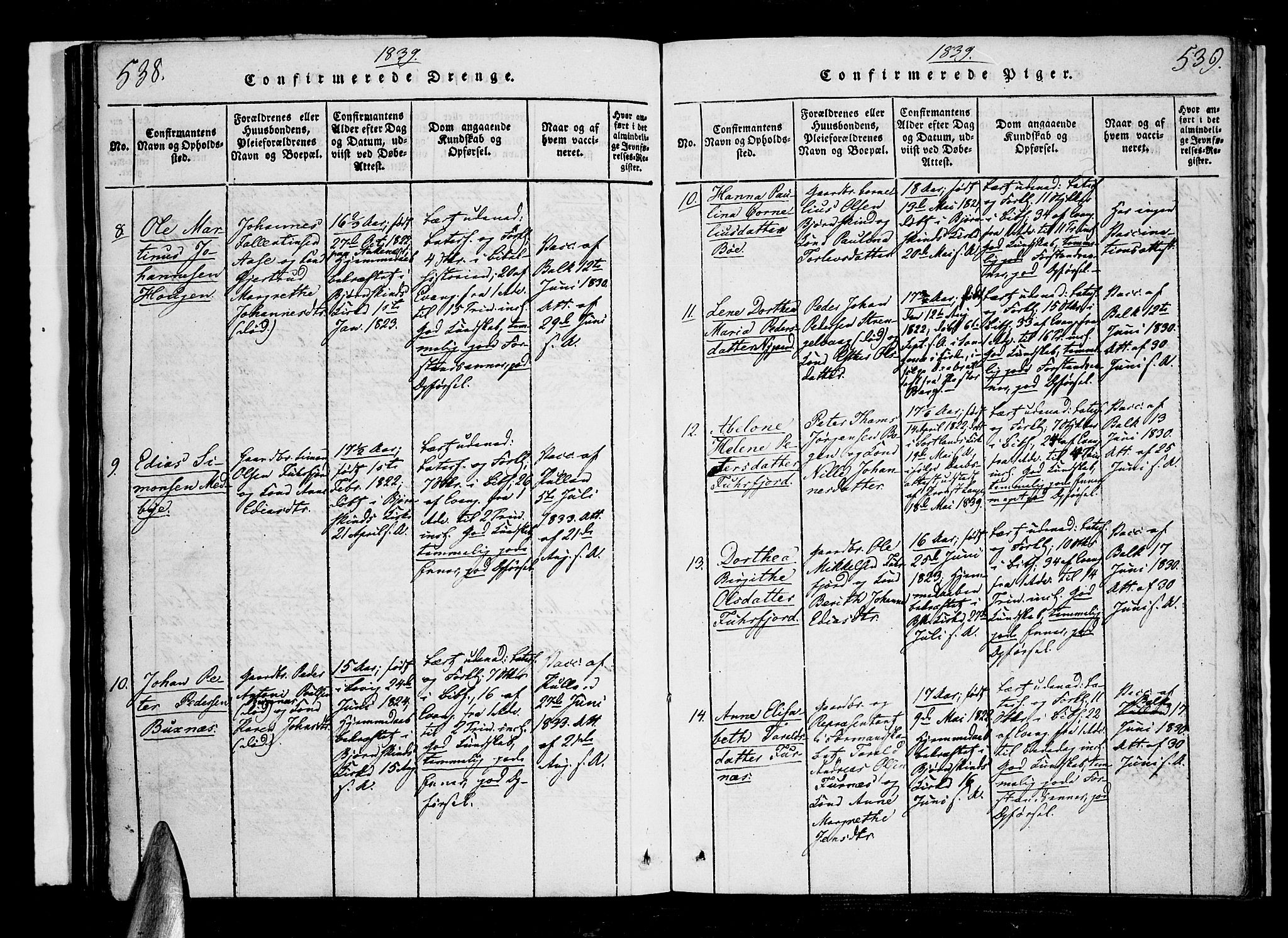Ministerialprotokoller, klokkerbøker og fødselsregistre - Nordland, AV/SAT-A-1459/897/L1395: Parish register (official) no. 897A03, 1820-1841, p. 538-539