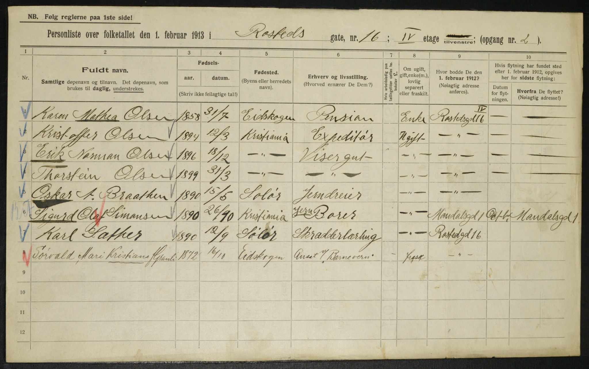 OBA, Municipal Census 1913 for Kristiania, 1913, p. 84481