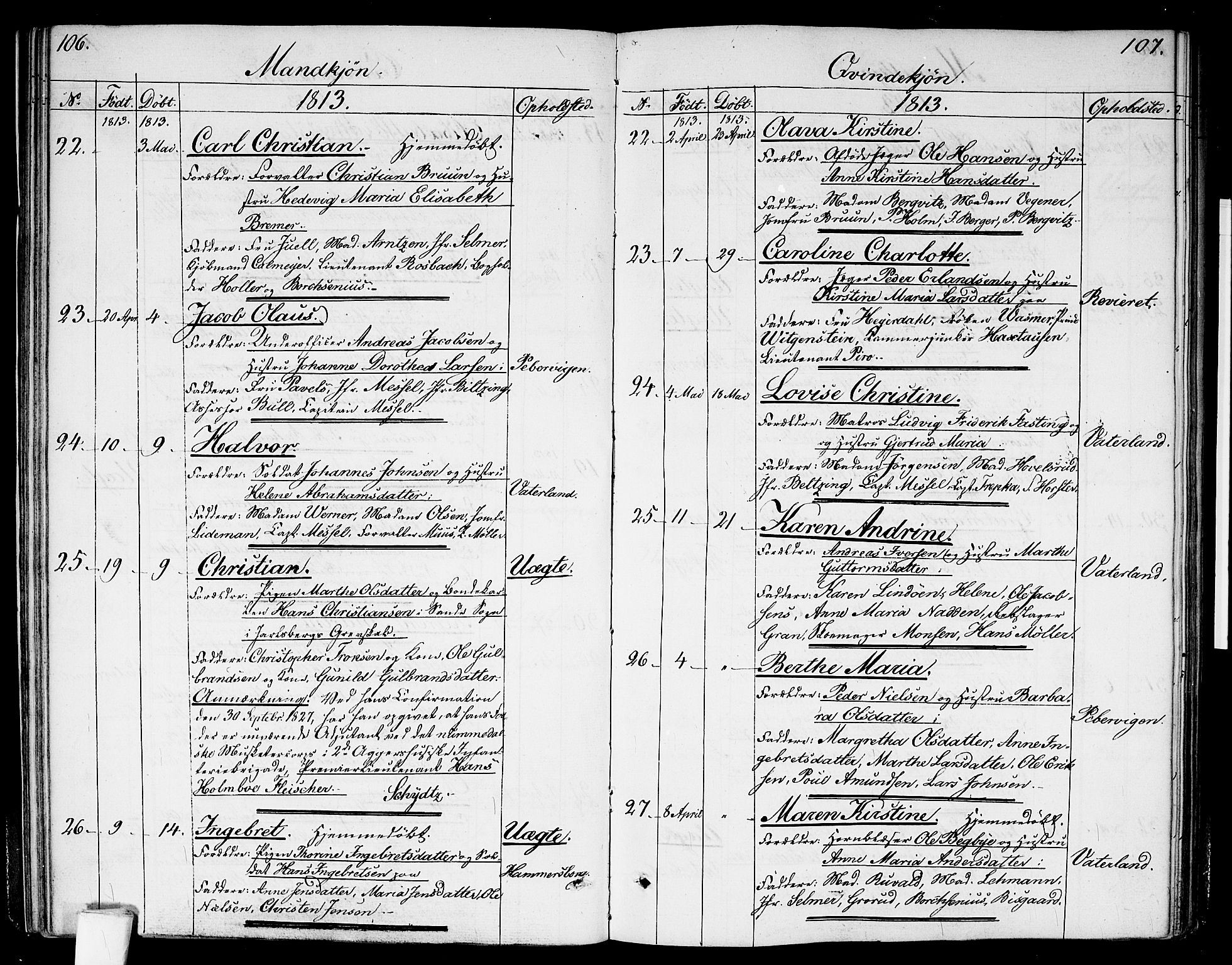 Garnisonsmenigheten Kirkebøker, SAO/A-10846/G/Ga/L0002: Parish register (copy) no. 2, 1810-1814, p. 106-107
