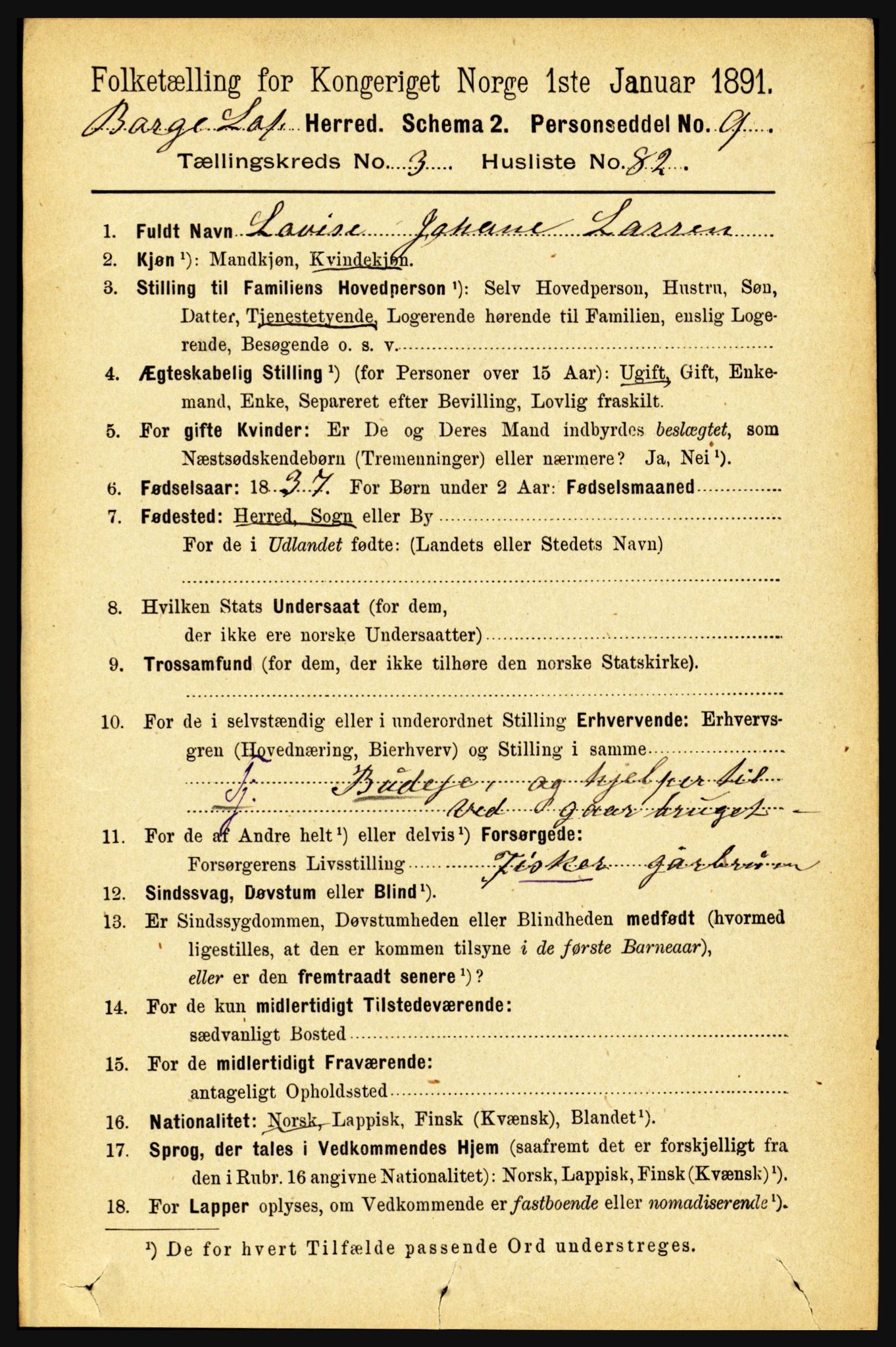 RA, 1891 census for 1862 Borge, 1891, p. 2030