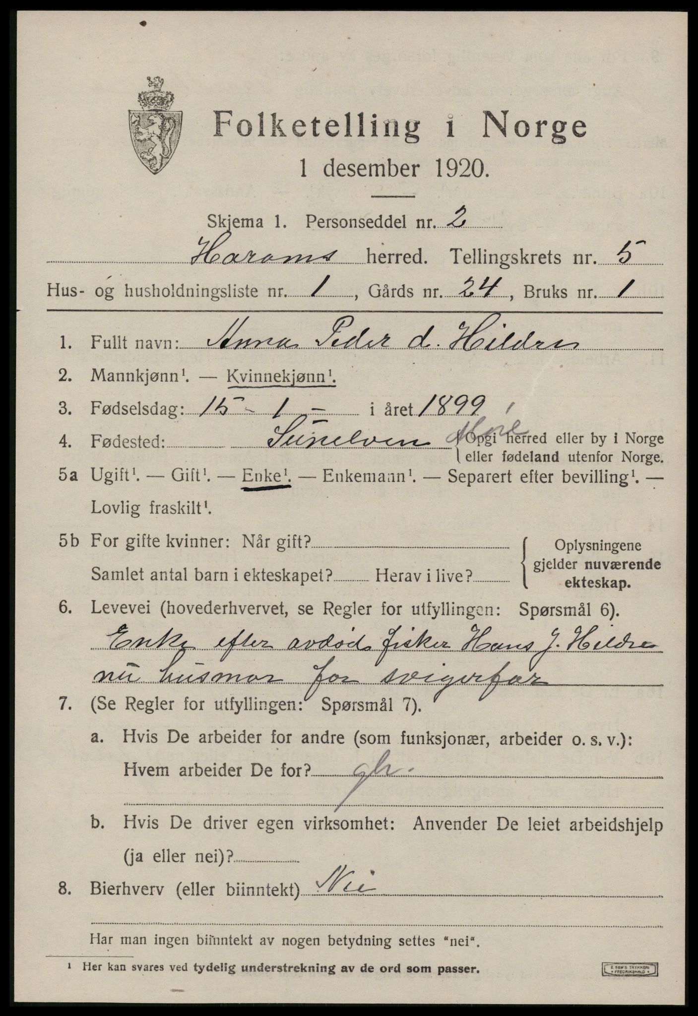 SAT, 1920 census for Haram, 1920, p. 2797