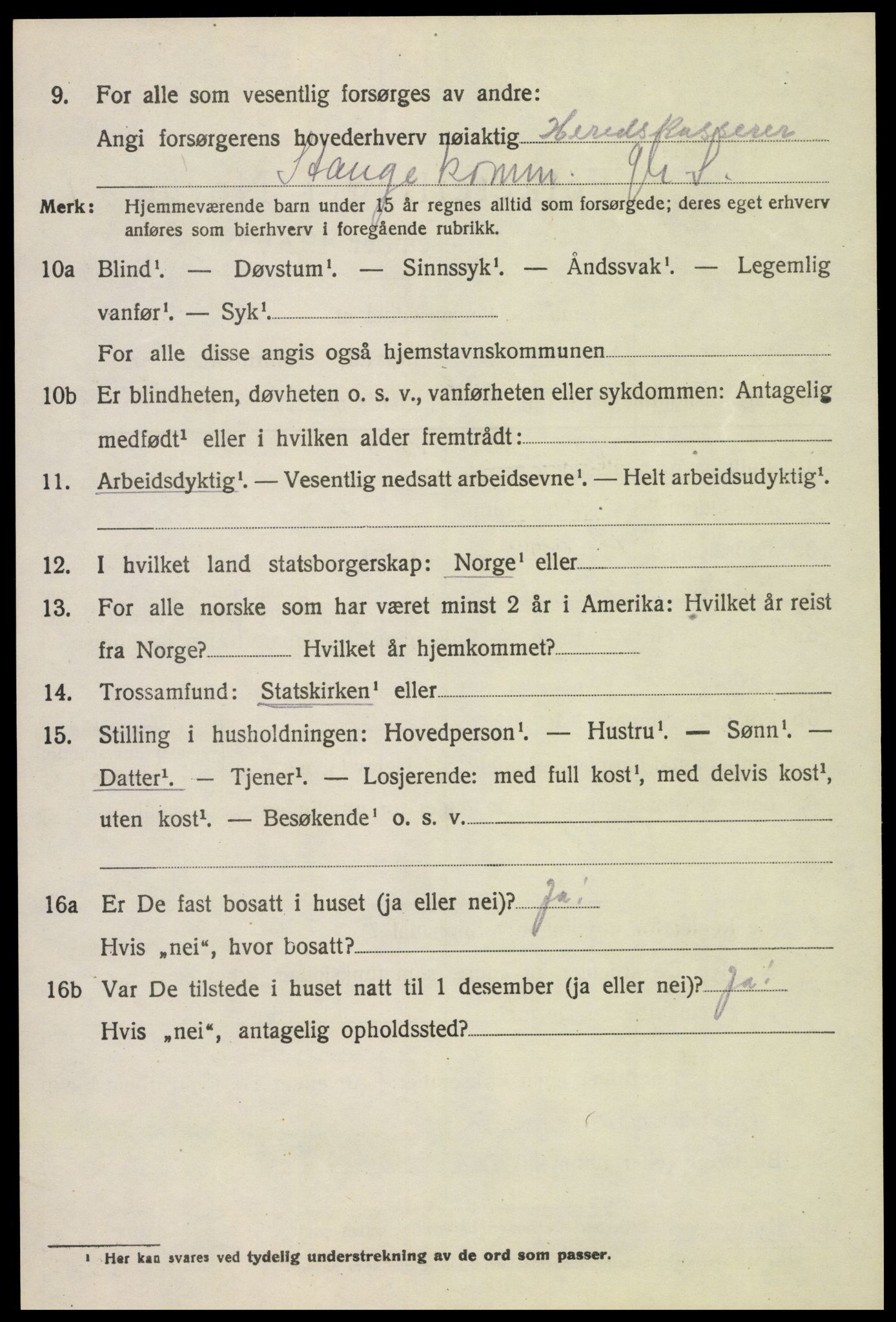 SAH, 1920 census for Stange, 1920, p. 12612