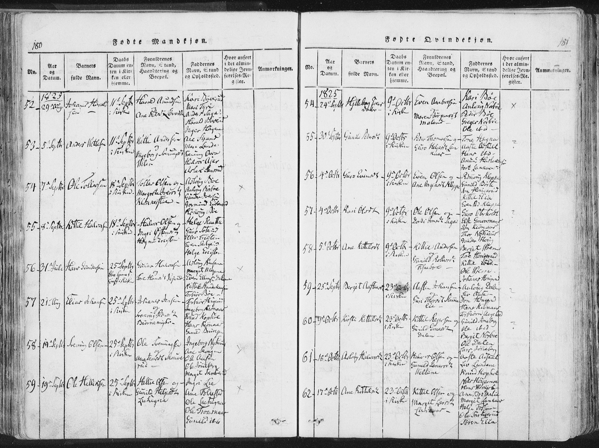 Bø kirkebøker, AV/SAKO-A-257/F/Fa/L0006: Parish register (official) no. 6, 1815-1831, p. 180-181